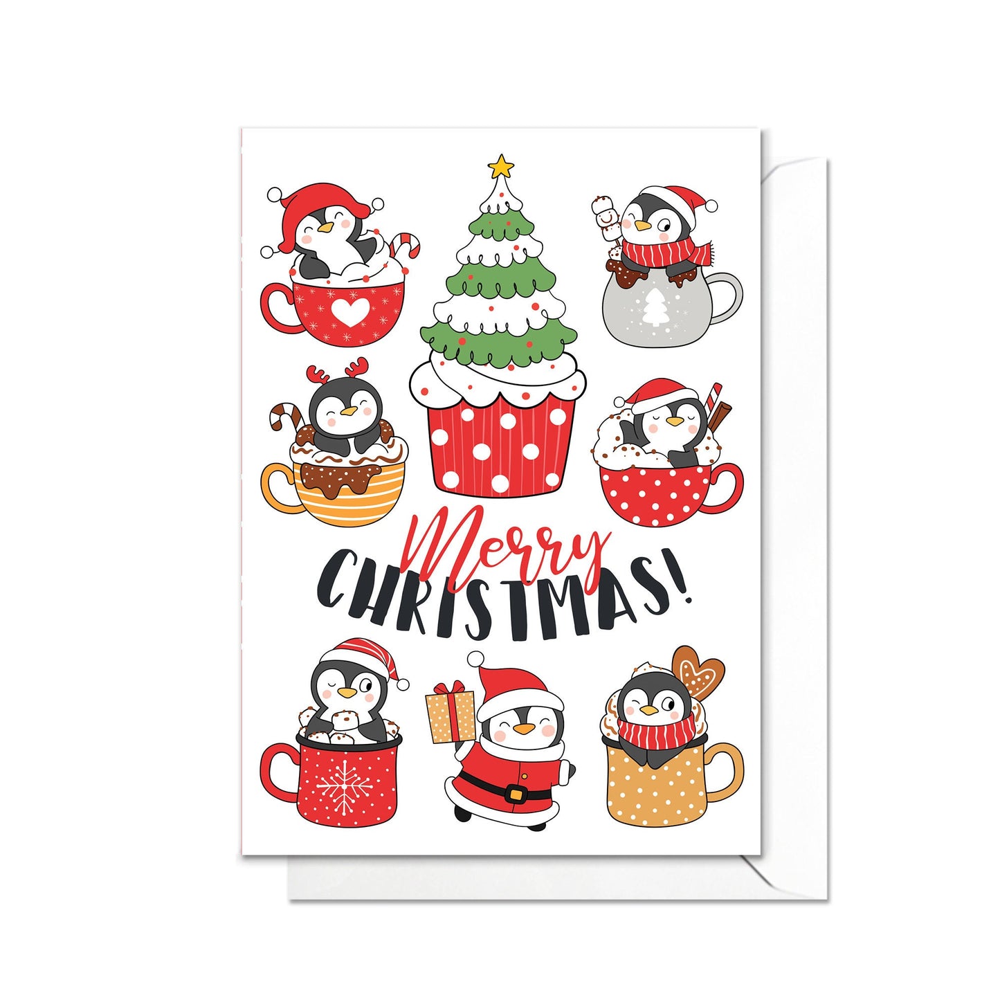 Christmas Greeting Card Kawaii Merry Xmas Tree New Year Winter Pretty Penguins Adorable Animals Cupcakes Retro Santa Claus Cute Gift - P59