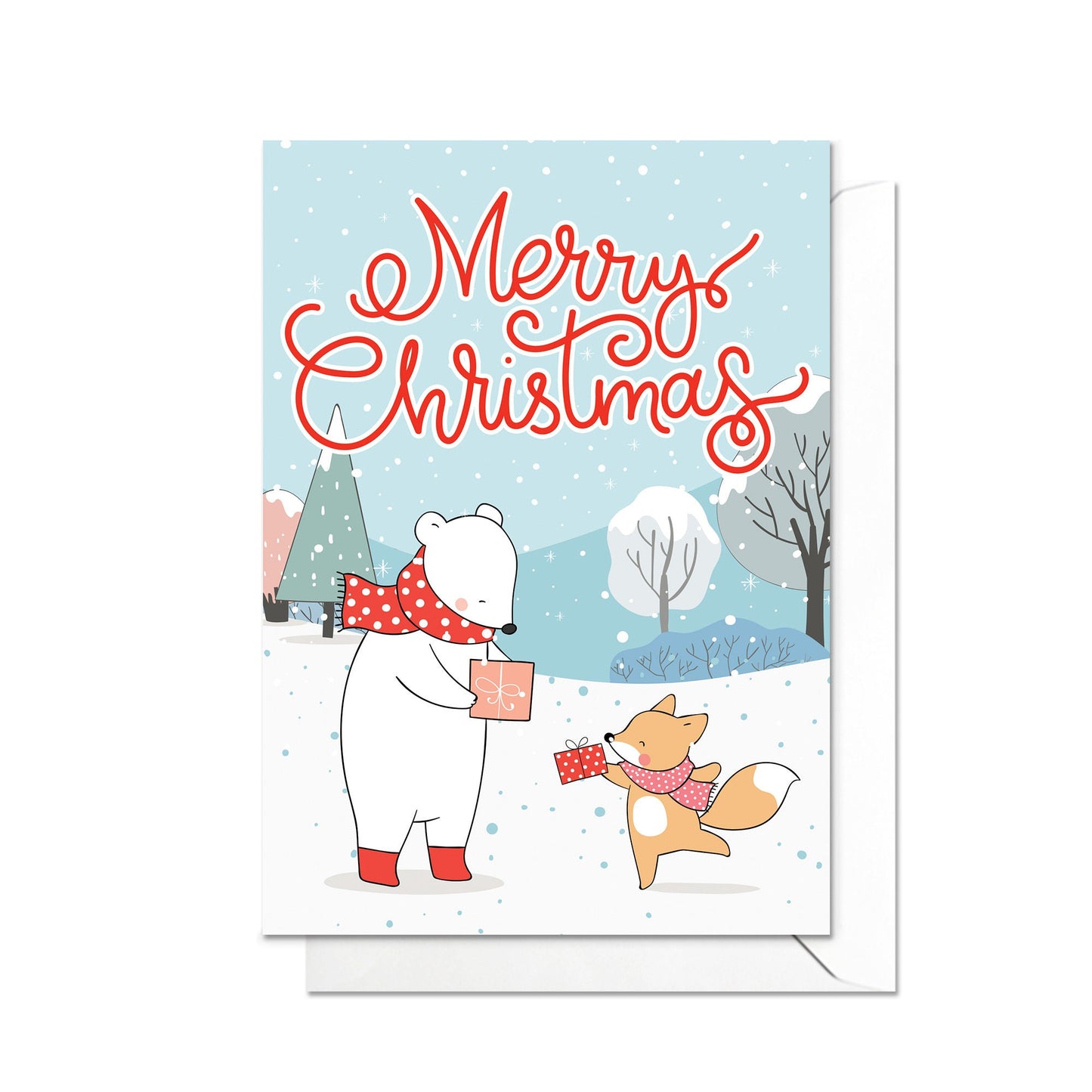 Christmas Greeting Card Kawaii Merry Xmas Tree New Year Winter Pretty Animals Fox Polar Bear Snowman Retro Santa Claus Cute Gift Cakes - F67