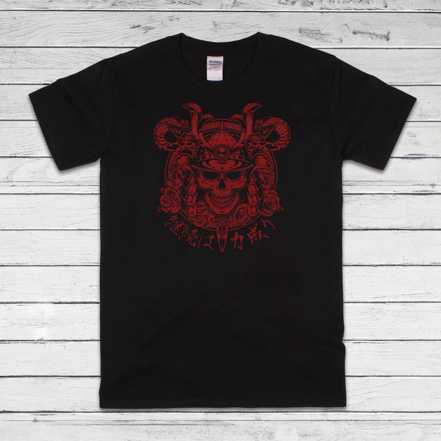Japanese Samurai Print T Shirt Writing Bushido Onna Bugeisha Tattoo Skull Armour Yoroi Kanji Calligraphy Martial Arts Printed Mens Women Tee