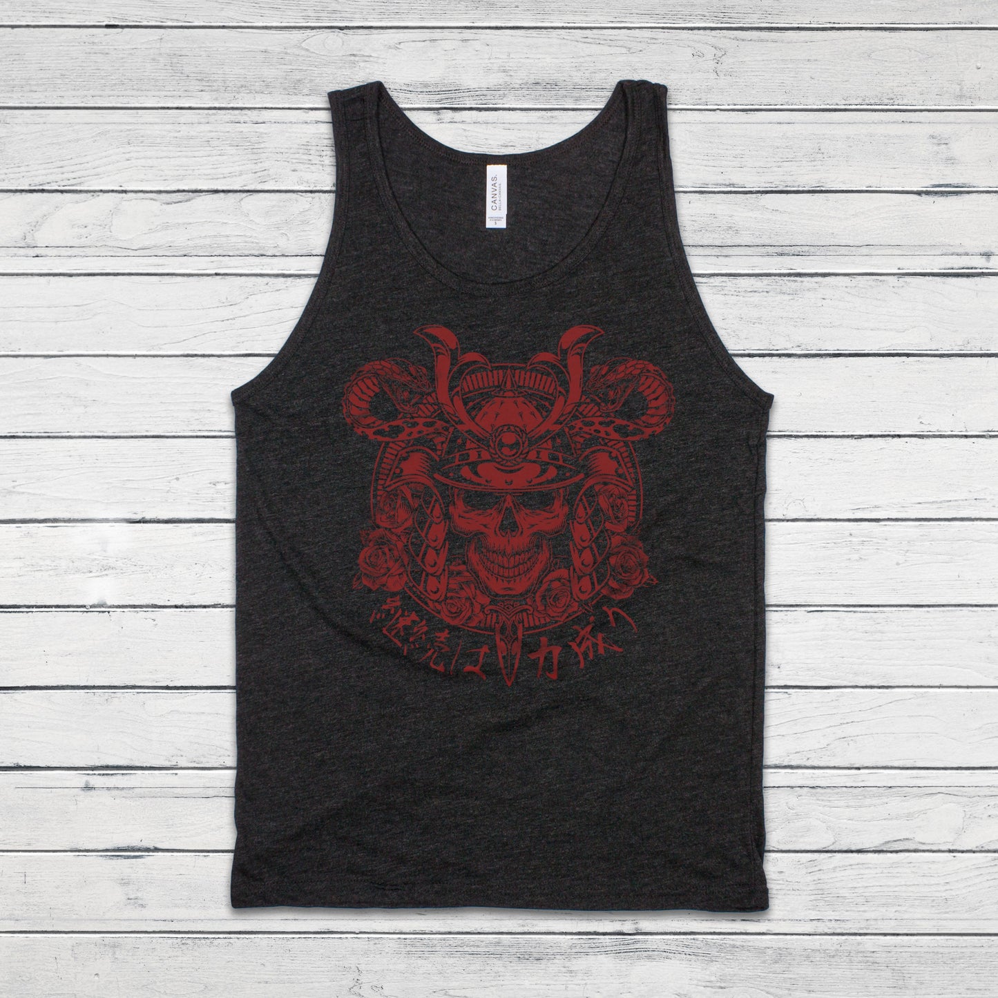 Japanese Samurai Calligraphy Tank Top Traditional Art Ukiyo-e Tattoo Skull Armour Yoroi Kanji Anime Manga Womens Men Printed Vest Cami Tee