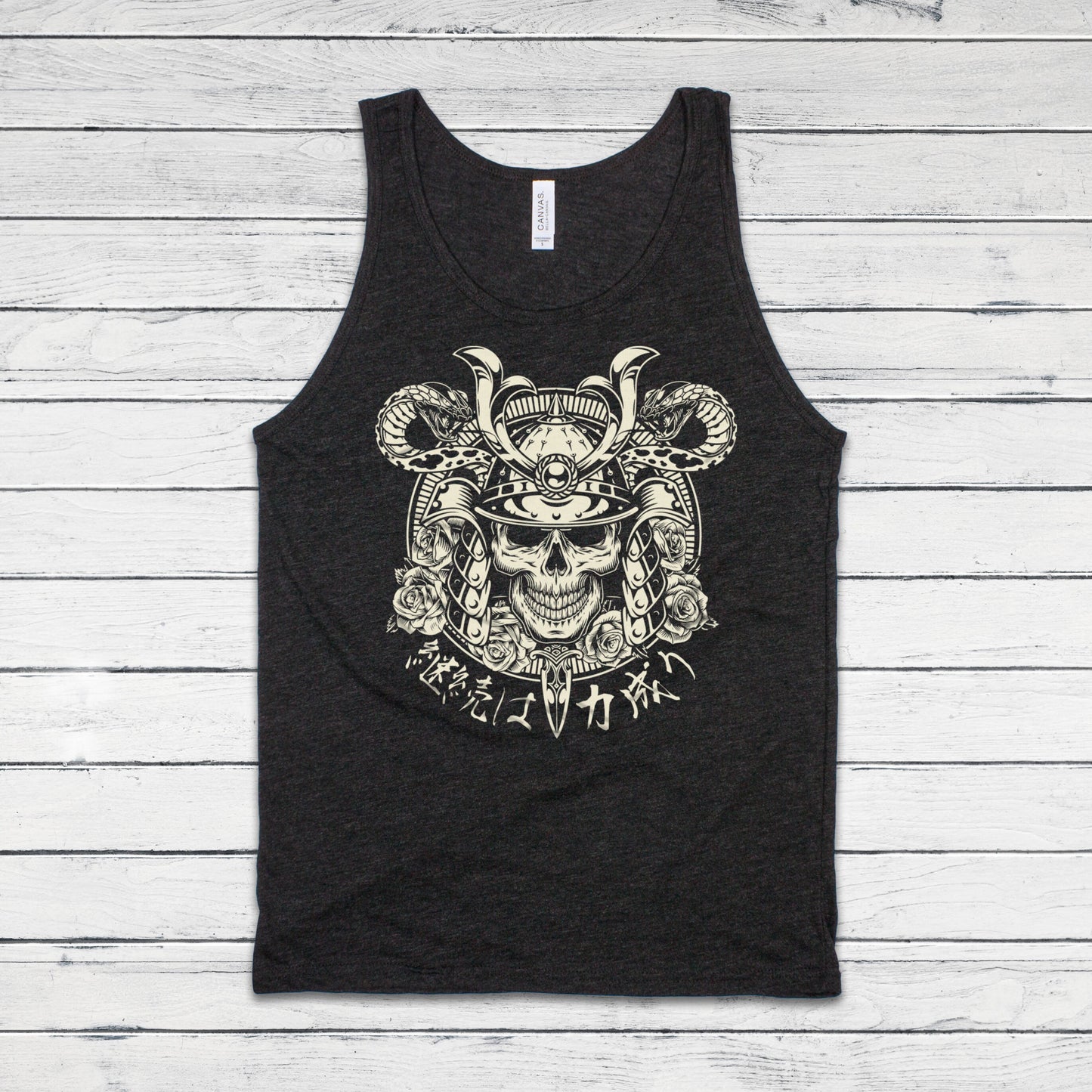 Japanese Samurai Calligraphy Tank Top Traditional Art Ukiyo-e Tattoo Skull Armour Yoroi Kanji Anime Manga Womens Men Printed Vest Cami Tee