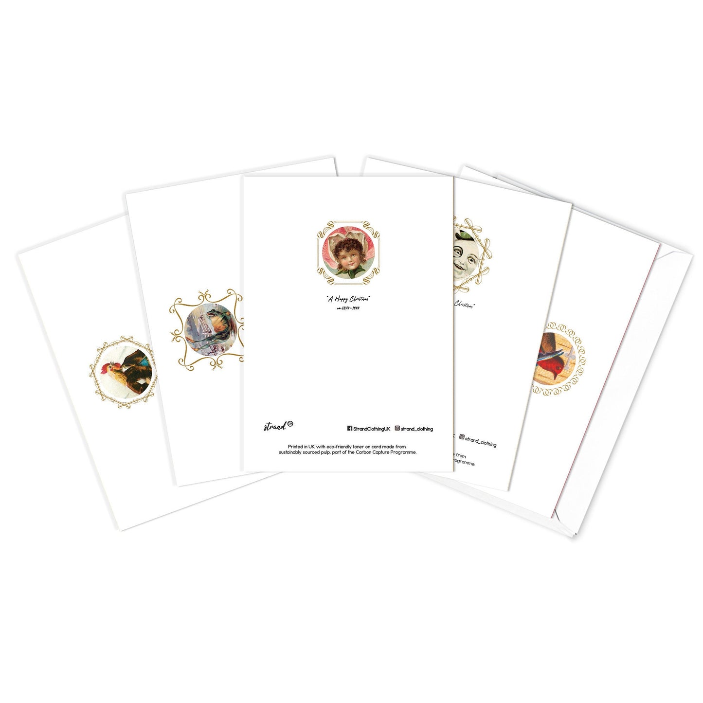 Greeting Cards Victorian Weird Christmas Card Set of 5 Xmas Tree New Year Winter English British Old Vintage Retro Santa Funny Creepy Quirky