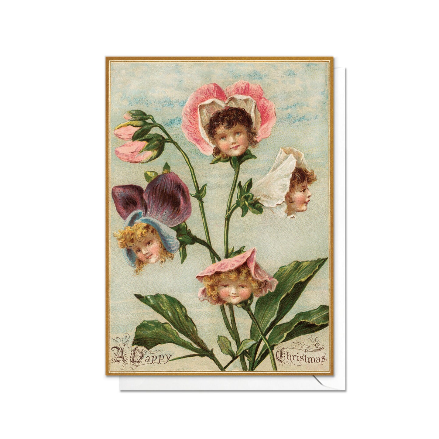 Weird Victorian Greeting Cards Christmas Card Set Xmas New Year Winter Edwardian Vintage Retro Children Flower Head Faces Creepy Funny - F11