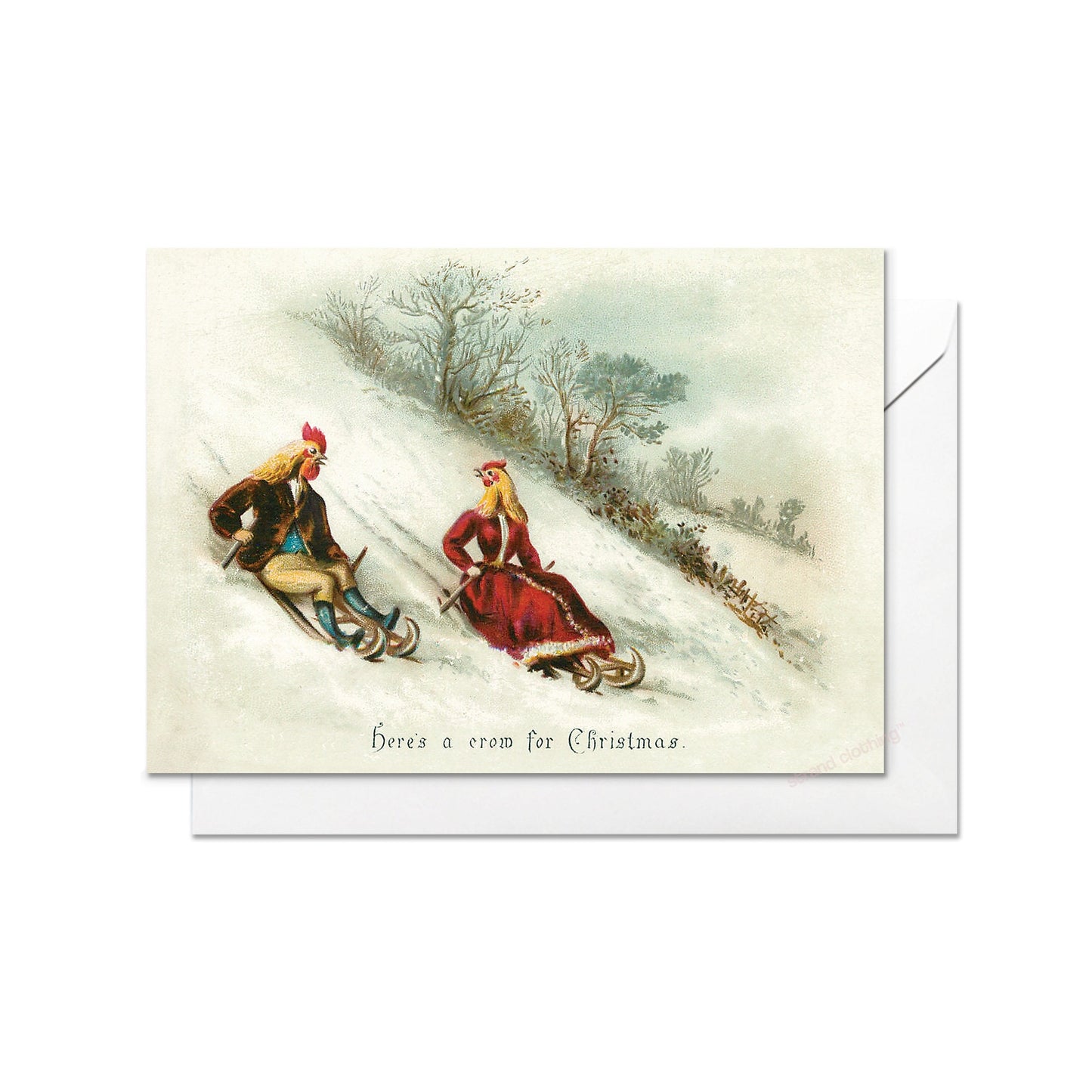 Weird Victorian Greeting Cards Christmas Card Set Xmas New Year Winter Edwardian Vintage Retro Sledging Chickens Funny Festive Cheer C57