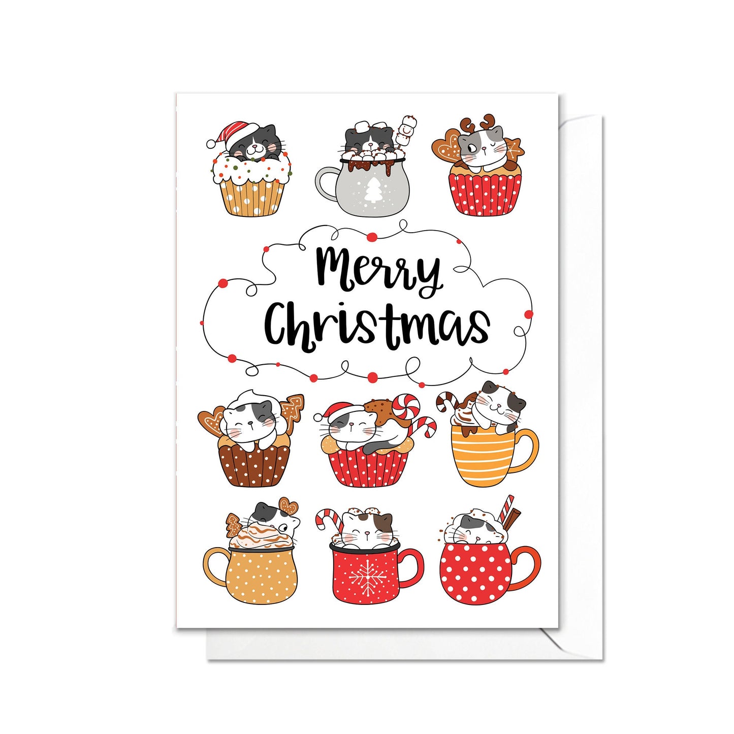 Christmas Greeting Card Kawaii Merry Xmas Tree New Year Winter Pretty Cats Kittens Retro Santa Claus Kittens Cute Cat-Lover Gift Cakes - K17