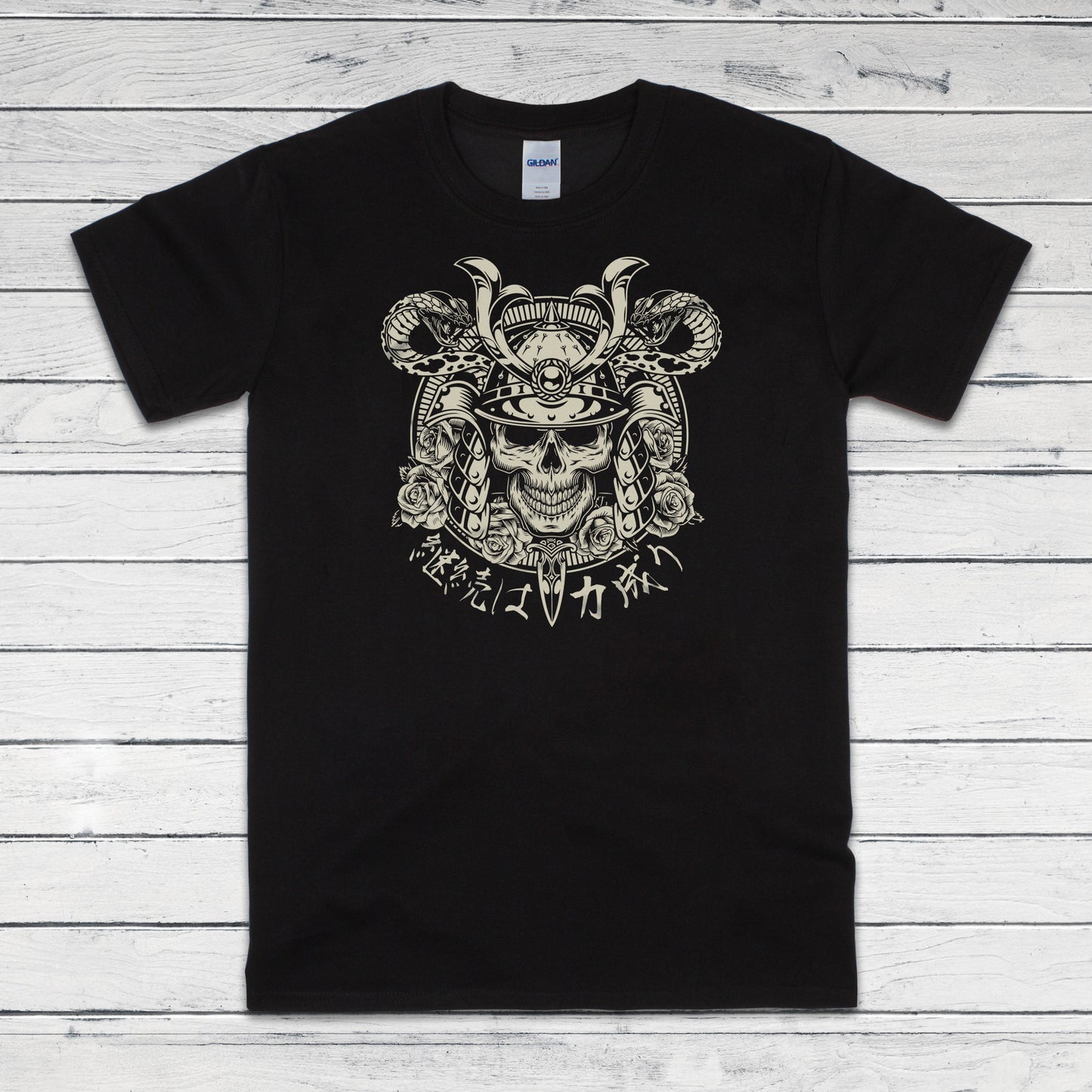 Japanese Samurai Print T Shirt Writing Bushido Onna Bugeisha Tattoo Skull Armour Yoroi Kanji Calligraphy Martial Arts Printed Mens Women Tee