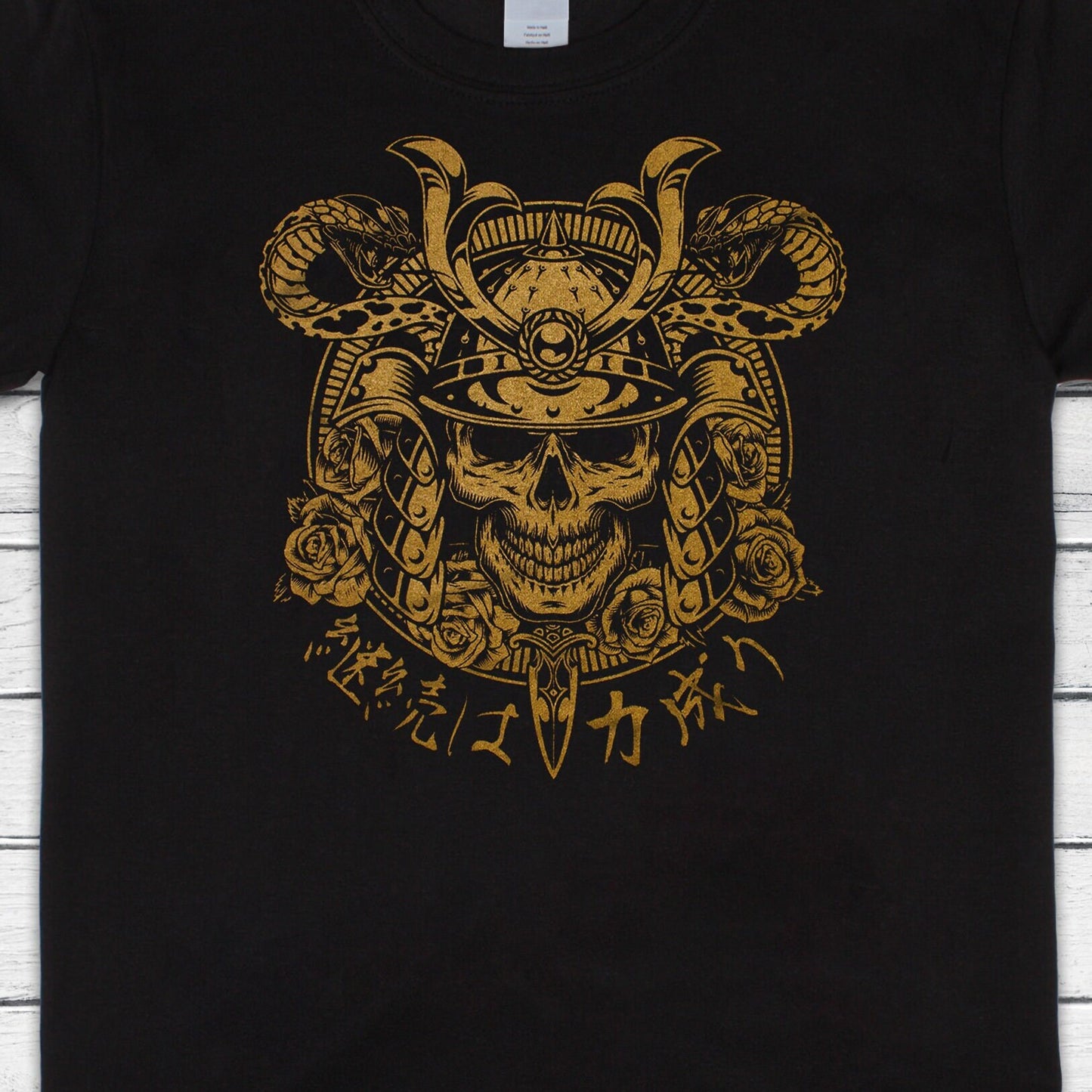 Japanese Samurai Print T Shirt Writing Bushido Onna Bugeisha Tattoo Skull Armour Yoroi Kanji Calligraphy Martial Arts Printed Mens Women Tee