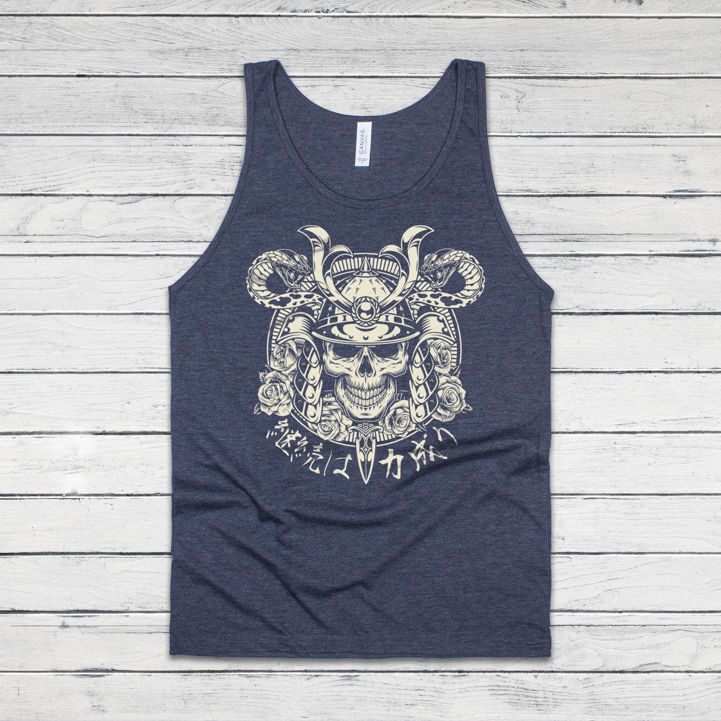 Japanese Samurai Calligraphy Tank Top Traditional Art Ukiyo-e Tattoo Skull Armour Yoroi Kanji Anime Manga Womens Men Printed Vest Cami Tee