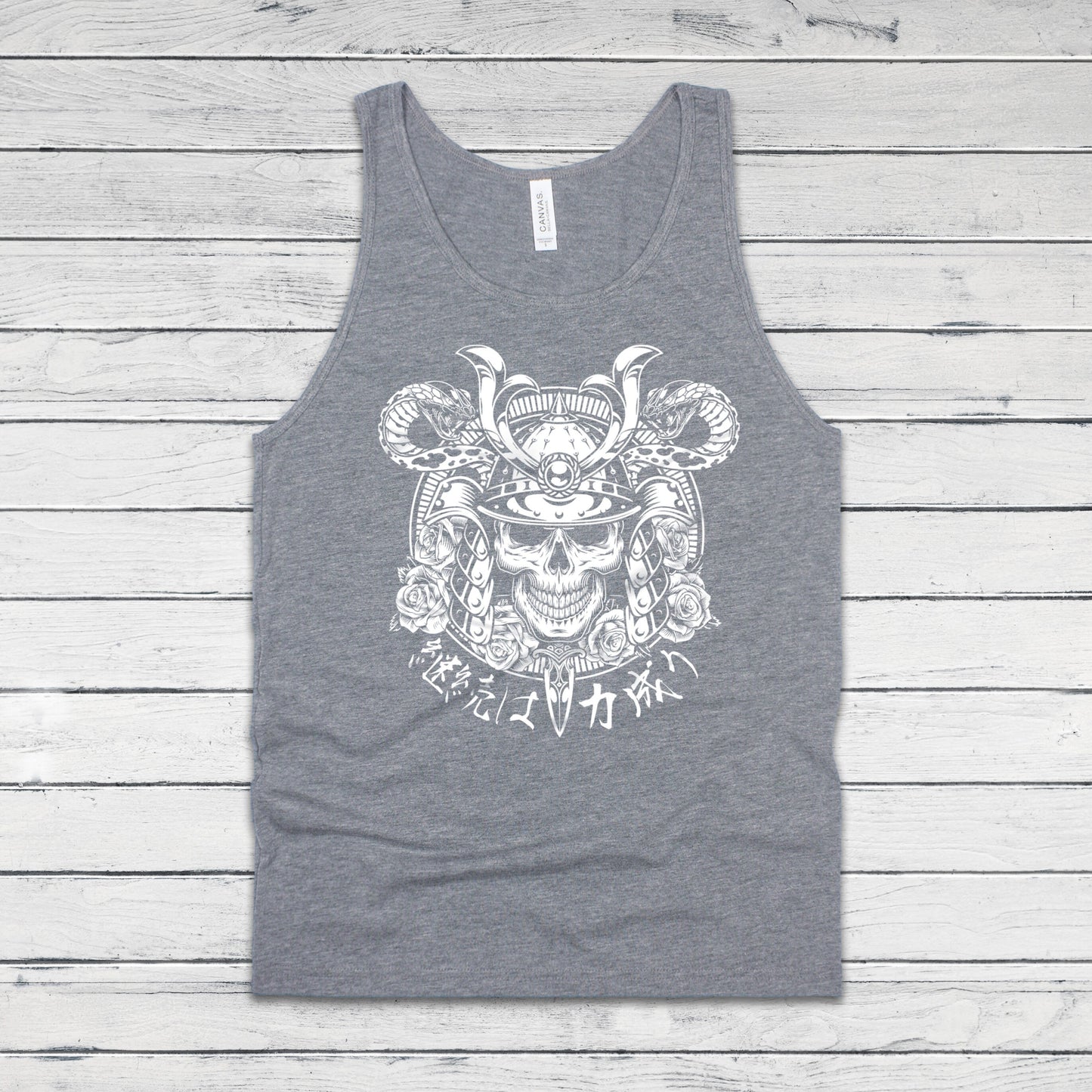 Japanese Samurai Calligraphy Tank Top Traditional Art Ukiyo-e Tattoo Skull Armour Yoroi Kanji Anime Manga Womens Men Printed Vest Cami Tee