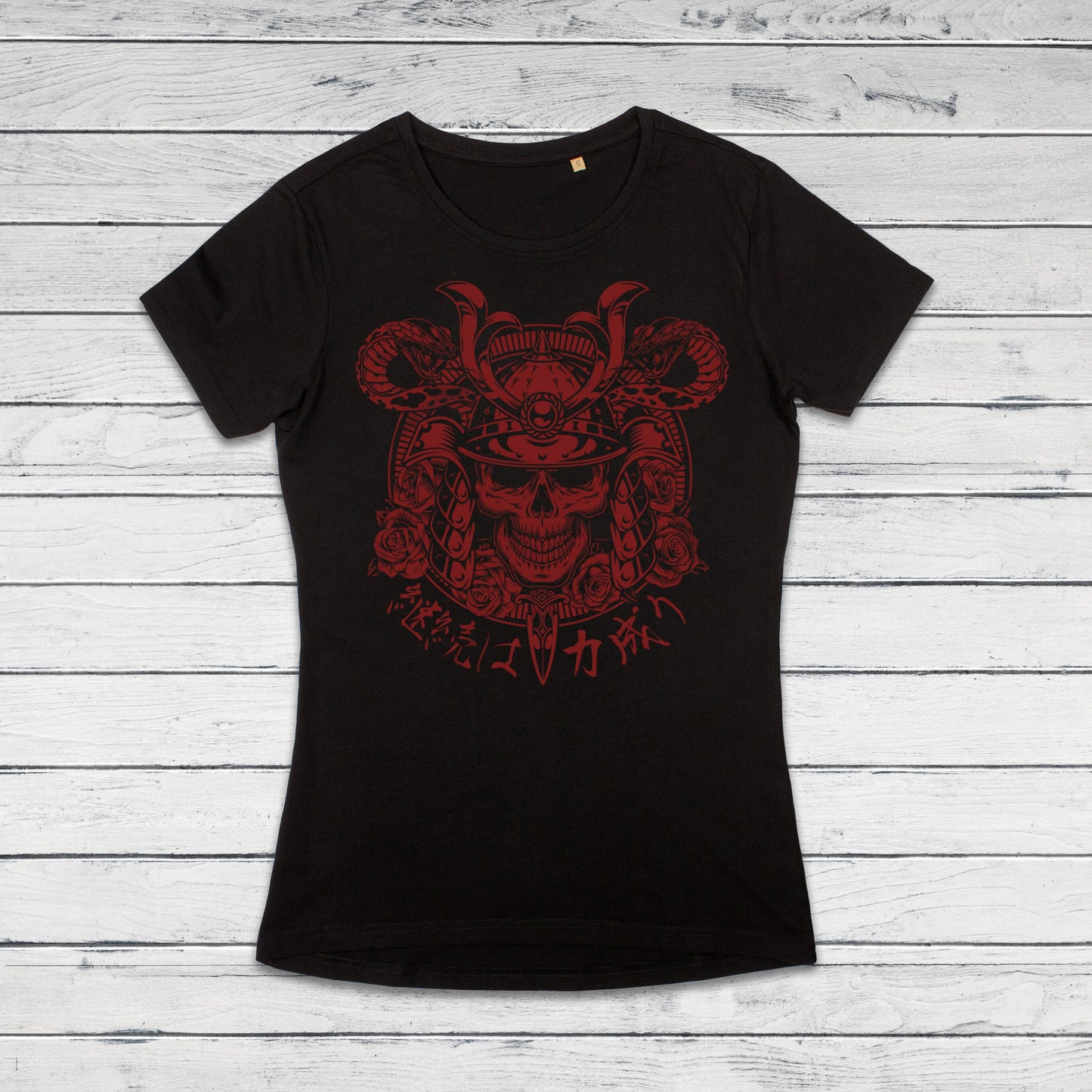 Japanese Samurai Calligraphy T Shirt Traditional Art Japan Kanji Bushido Onna Bugeisha Tattoo Skull Armour Yoroi Womens Girl Printed Tee Top