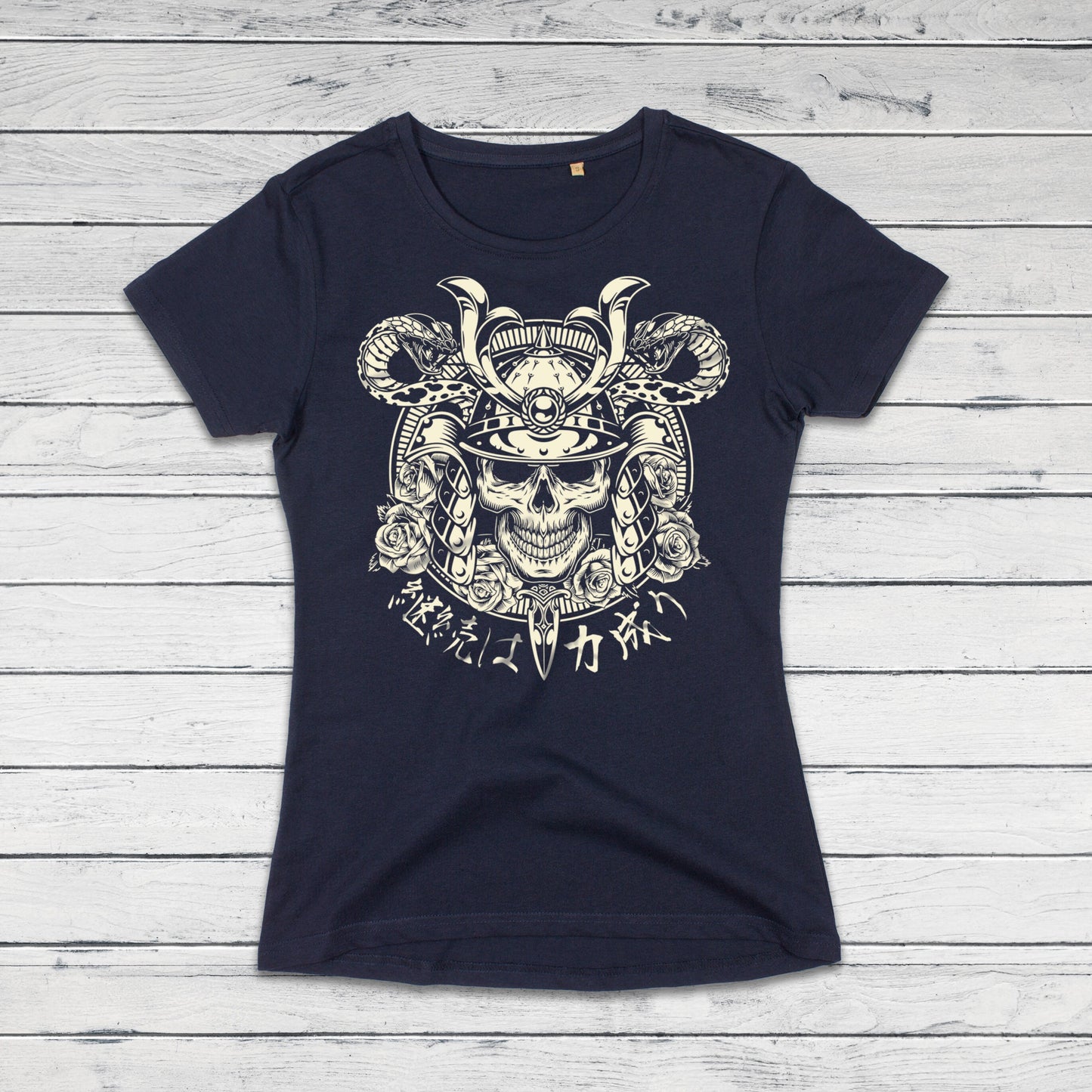 Japanese Samurai Calligraphy T Shirt Traditional Art Japan Kanji Bushido Onna Bugeisha Tattoo Skull Armour Yoroi Womens Girl Printed Tee Top