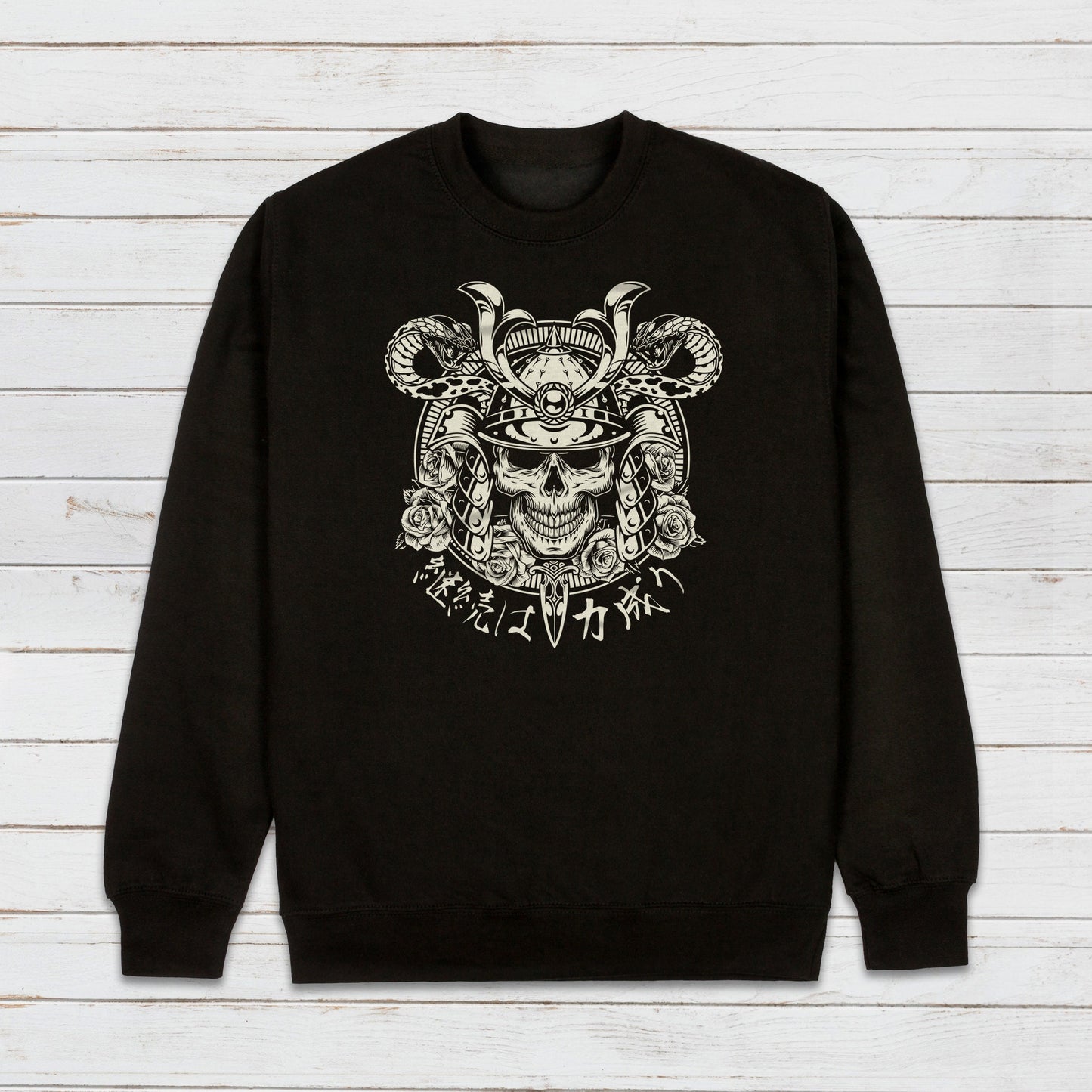 Japanese Samurai Sweatshirt Anime Manga Bushido Onna Bugeisha Tattoo Skull Armour Yoroi Kanji Calligraphy Printed Women Mens Jumper Top