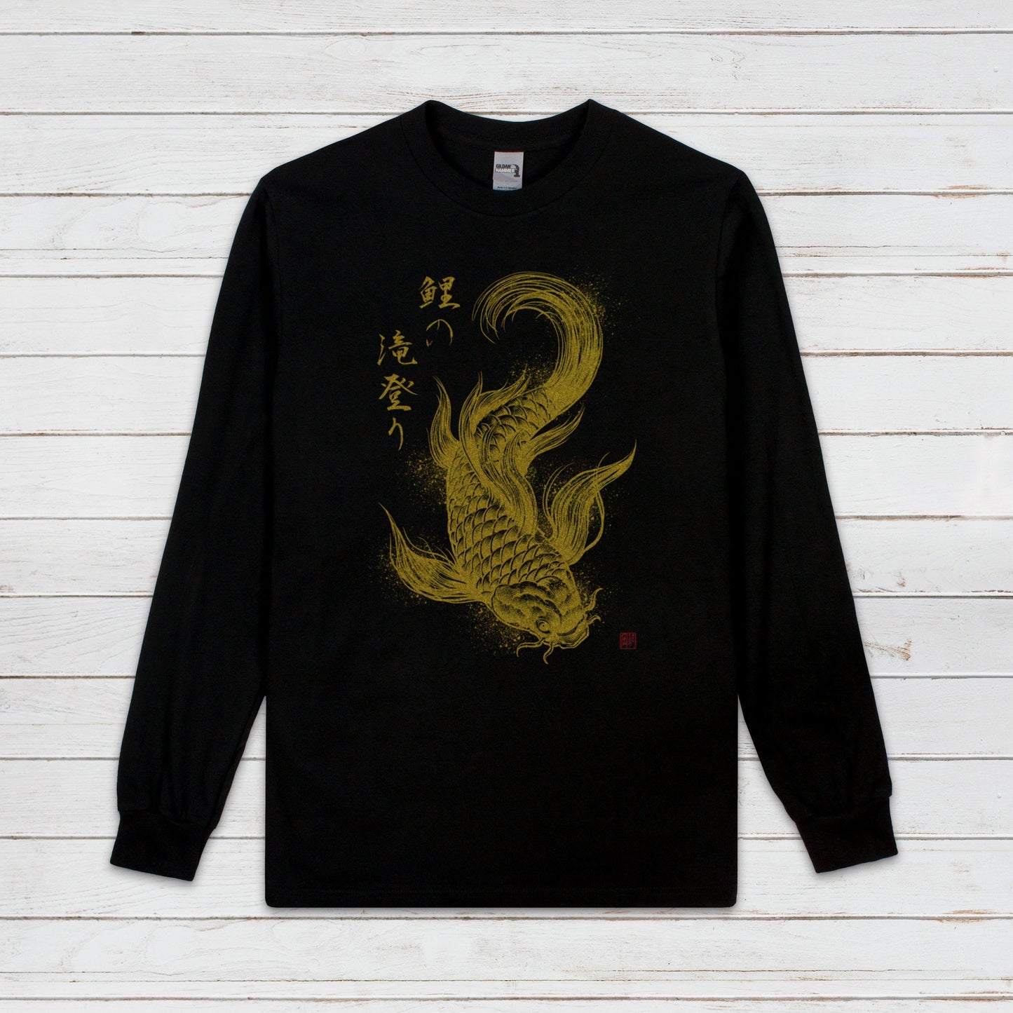 Koi Carp Japanese Long Sleeve Print T Shirt Bushido Tattoo Japan Kanji Writing Print Yoga Dragon Samurai Calligraphy Printed Mens Women Tee