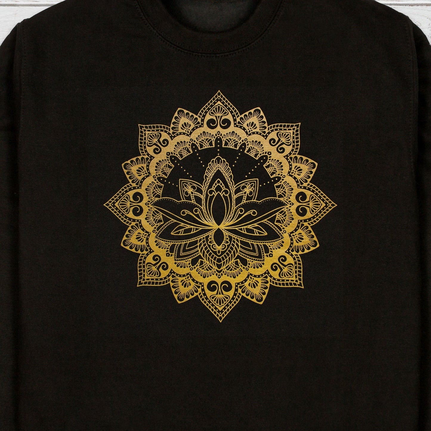 Lotus Mandala Art Sweatshirt Traditional Indian Henna Tattoo Gold Print Yoga Inspirational Buddhism Hindu Printed Womens Mens Jumper Top