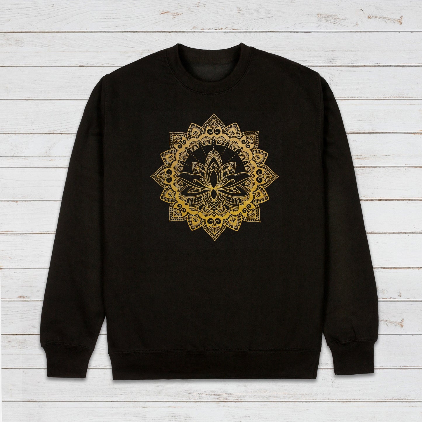 Lotus Mandala Art Sweatshirt Traditional Indian Henna Tattoo Gold Print Yoga Inspirational Buddhism Hindu Printed Womens Mens Jumper Top