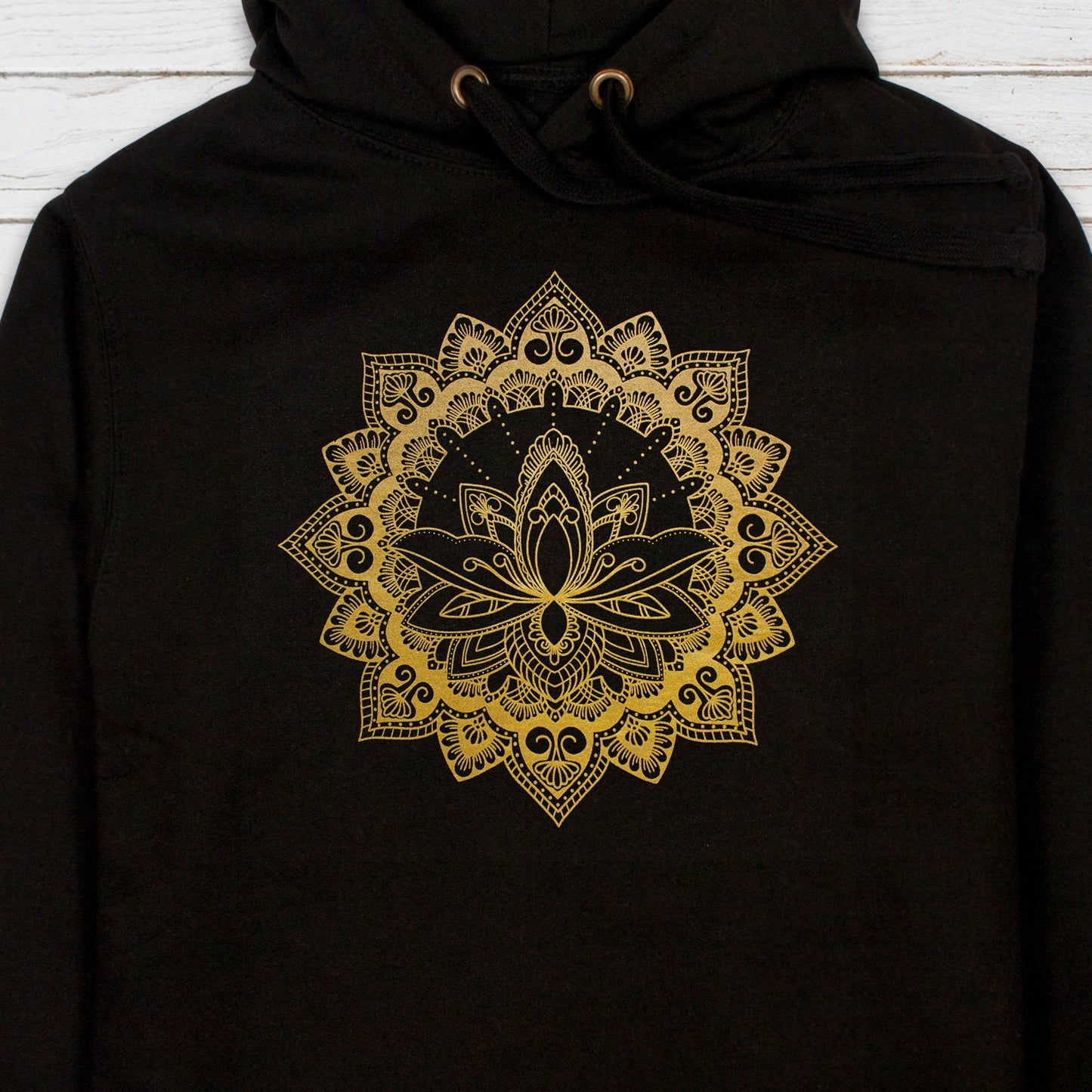 Mandala Lotus Hoodie Indian Henna Tattoo Meditation Hindu Hinduism Design Chakra Art Printed Mens Womens Sweatshirt Gold Printed Hooded Top