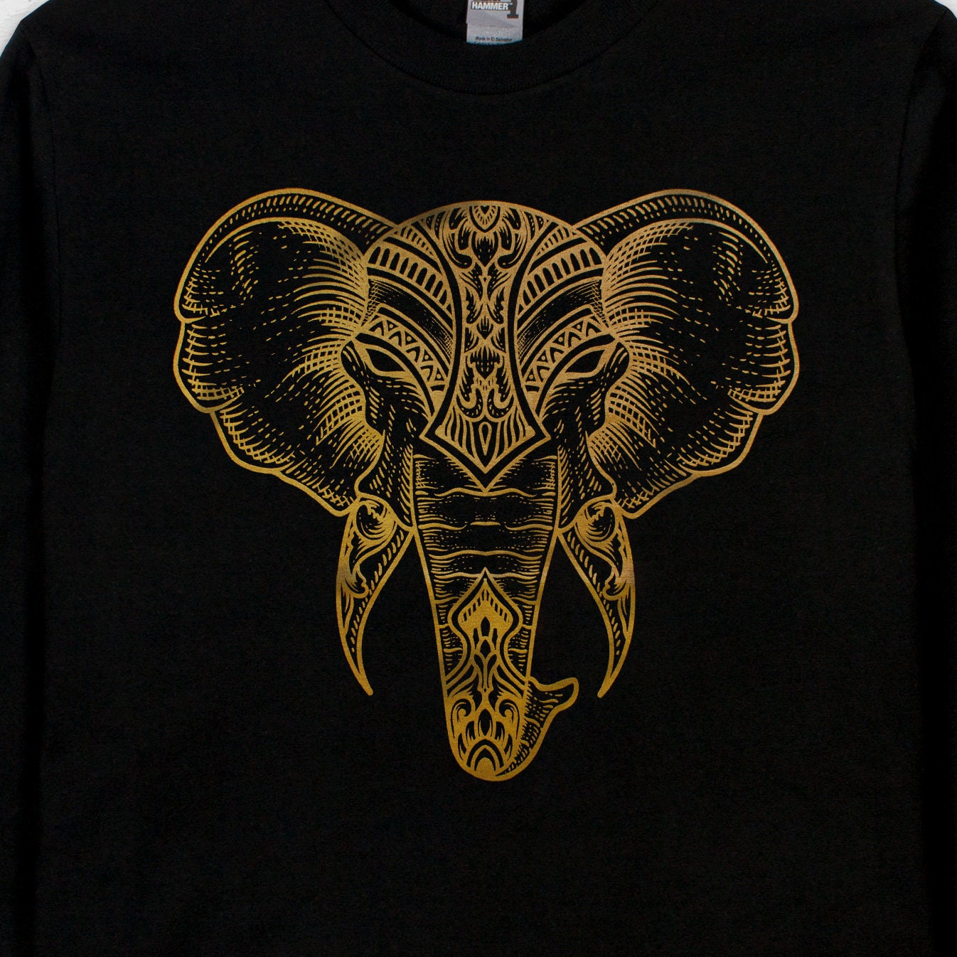 Elephant Print Long Sleeve Print T Shirt Art Traditional Indian Henna Tattoo Yoga Mandala Lotus Hindu Artwork Hindu Printed Mens Women Tee