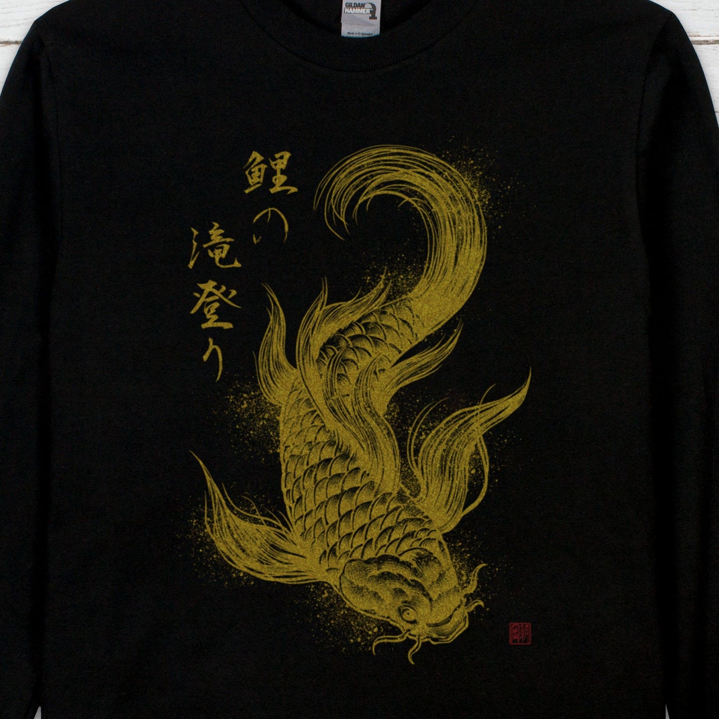 Koi Carp Japanese Long Sleeve Print T Shirt Bushido Tattoo Japan Kanji Writing Print Yoga Dragon Samurai Calligraphy Printed Mens Women Tee