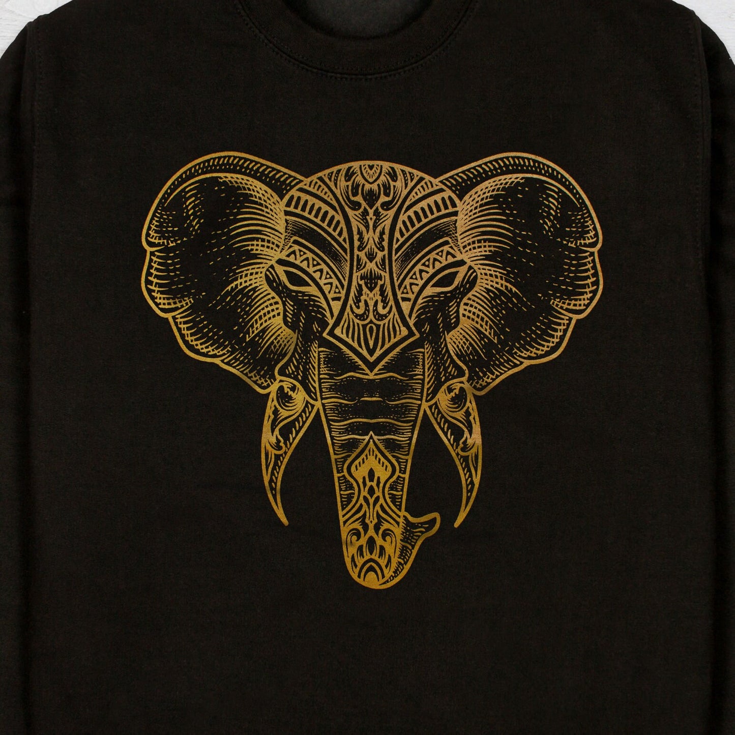 Elephant Art Sweatshirt Traditional Indian Henna Tattoo Gold Print Yoga Inspirational Lotus Mandala Hindu Printed Womens Mens Jumper Top
