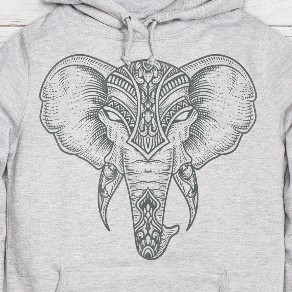 Elephant Hoodie Indian Henna Tattoo Mandala Ganesha Hindu Hinduism Design Chakra Tai Chi Yoga Gift Girls Womens Printed Hooded Top Jumper