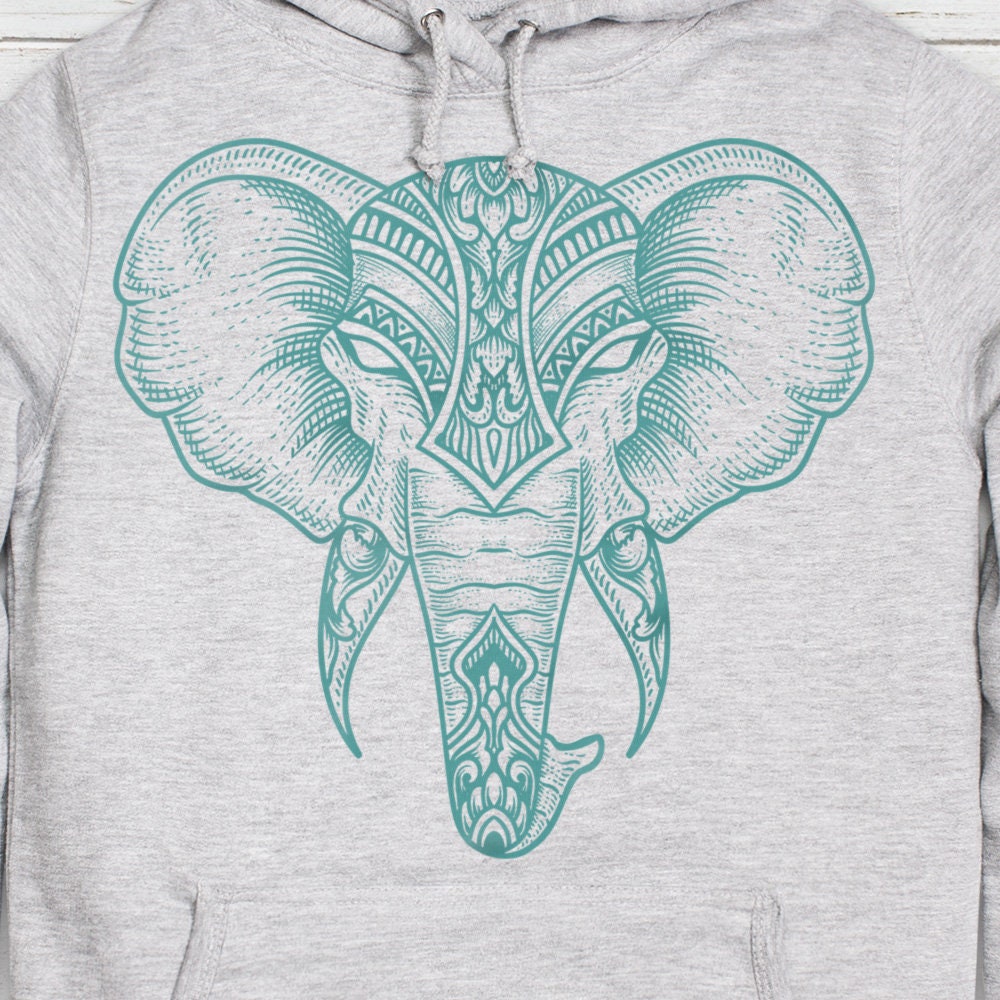 Elephant Hoodie Indian Henna Tattoo Mandala Ganesha Hindu Hinduism Design Chakra Tai Chi Yoga Gift Girls Womens Printed Hooded Top Jumper
