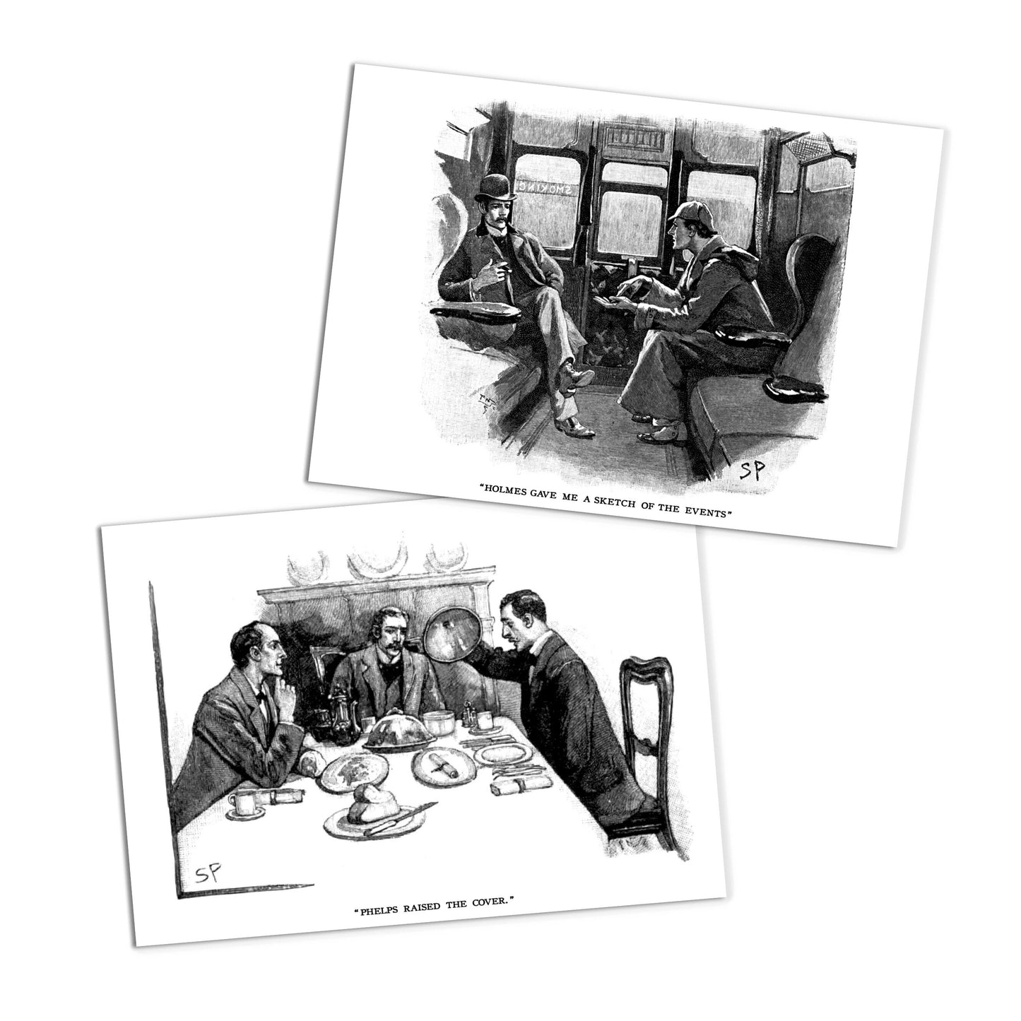 Sherlock Holmes Illustrations Art Postcards Set of 10 Postcard Prints Pack Sidney Paget Conan Doyle Strand Magazine Drawing Victorian Cards