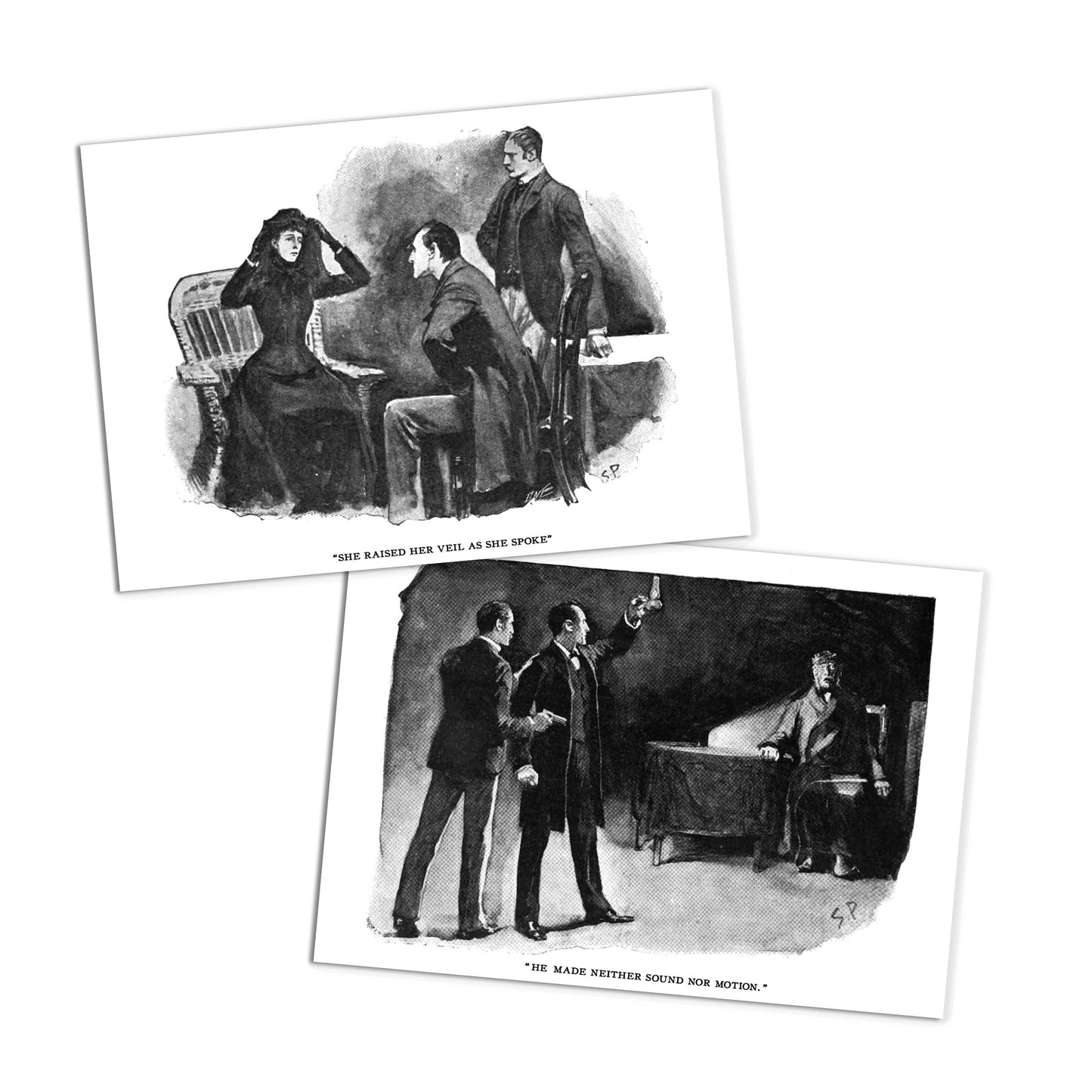 Sherlock Holmes Illustrations Art Postcards Set of 10 Postcard Prints Pack Sidney Paget Conan Doyle Strand Magazine Drawing Victorian Cards