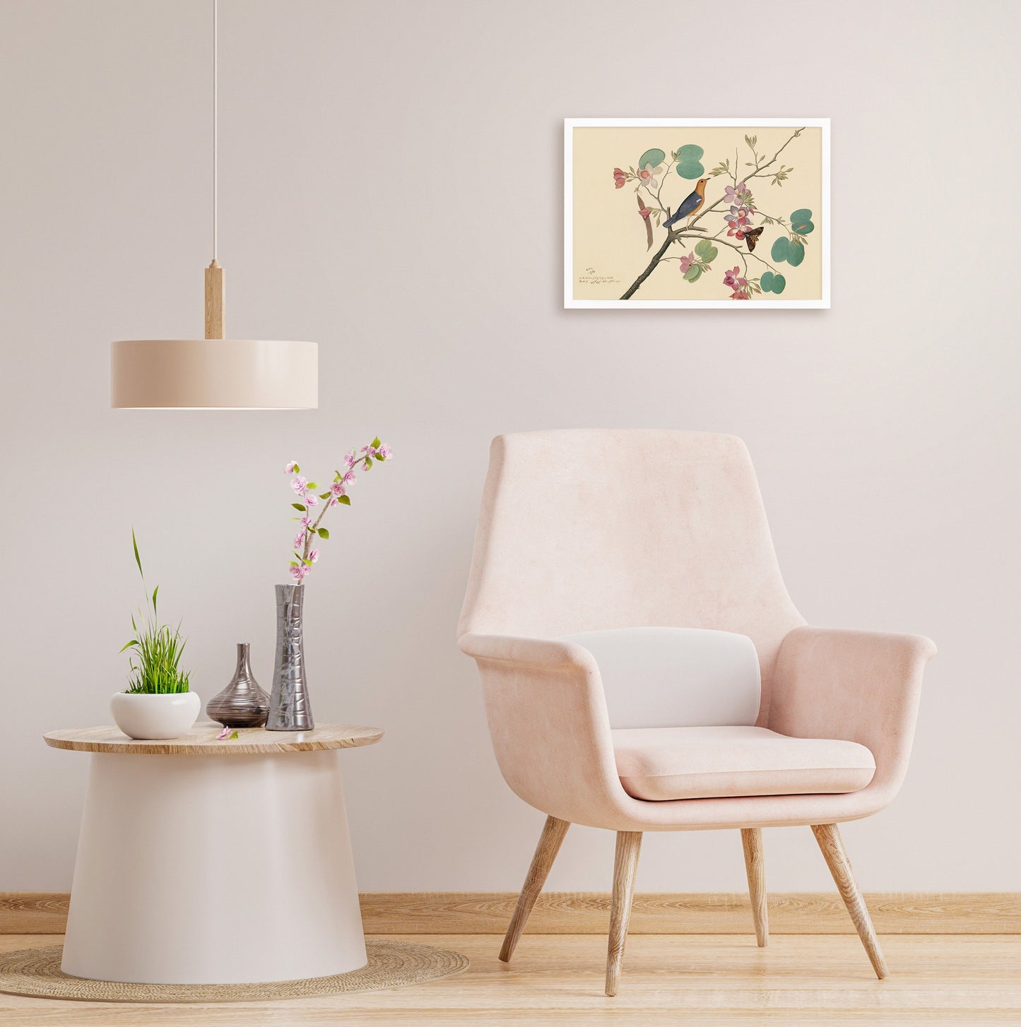 Framed Mounted Indian Jujube Tree Art Vintage Print Poster Antique Sheikh Zain al-Din Painting Nature Birds Butterflies Georgian Victorian