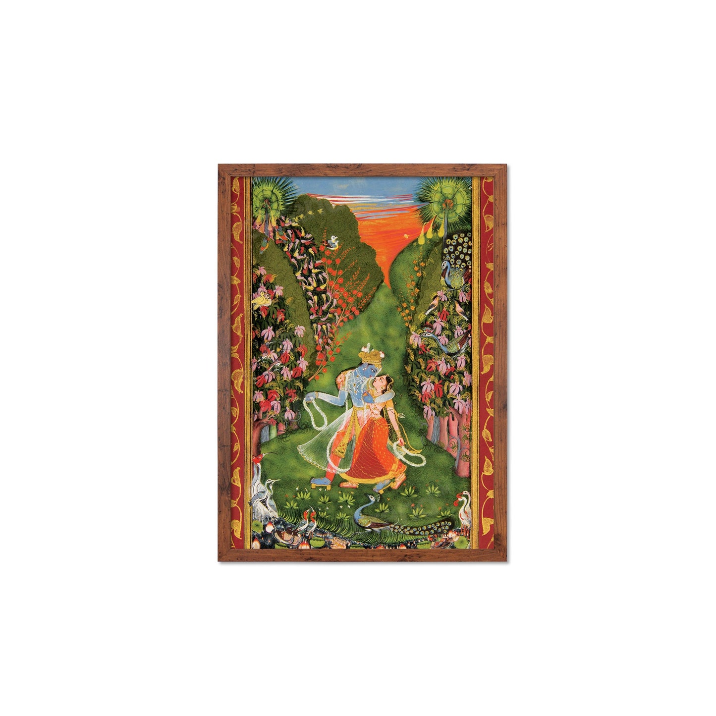 Framed Mounted Indian Art Vintage Print Poster Antique Radha and Krishna Walk in a Flowering Grove The Kota Master Hindu Painting Beautiful