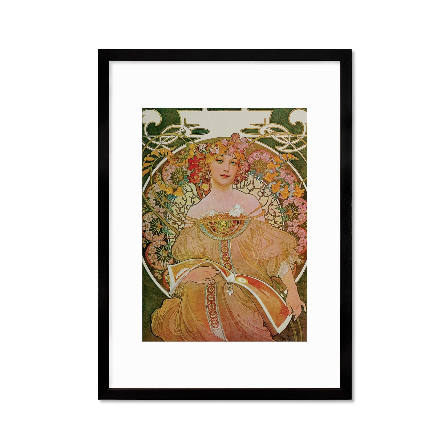Framed Mounted Alphonse Mucha Reverie Vintage Art Print Poster Wall Antique Book Quirky Illustration Fairy Princess Floral Victorian Design