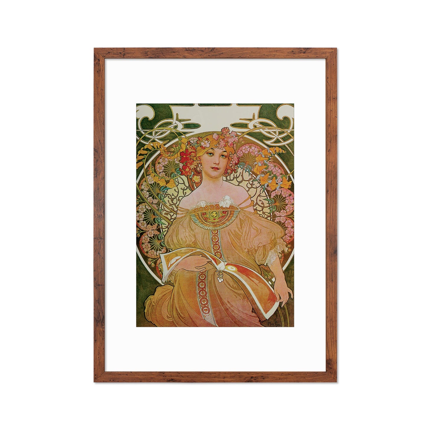 Framed Mounted Alphonse Mucha Reverie Vintage Art Print Poster Wall Antique Book Quirky Illustration Fairy Princess Floral Victorian Design