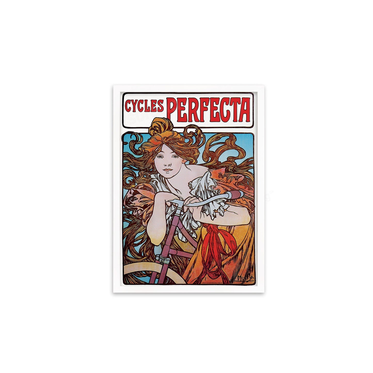 Framed Mounted Alphonse Mucha Cycles Perfecta Vintage Art Print Poster Wall Antique Quirky Illustration Fairy Bicycle Victorian Beautiful