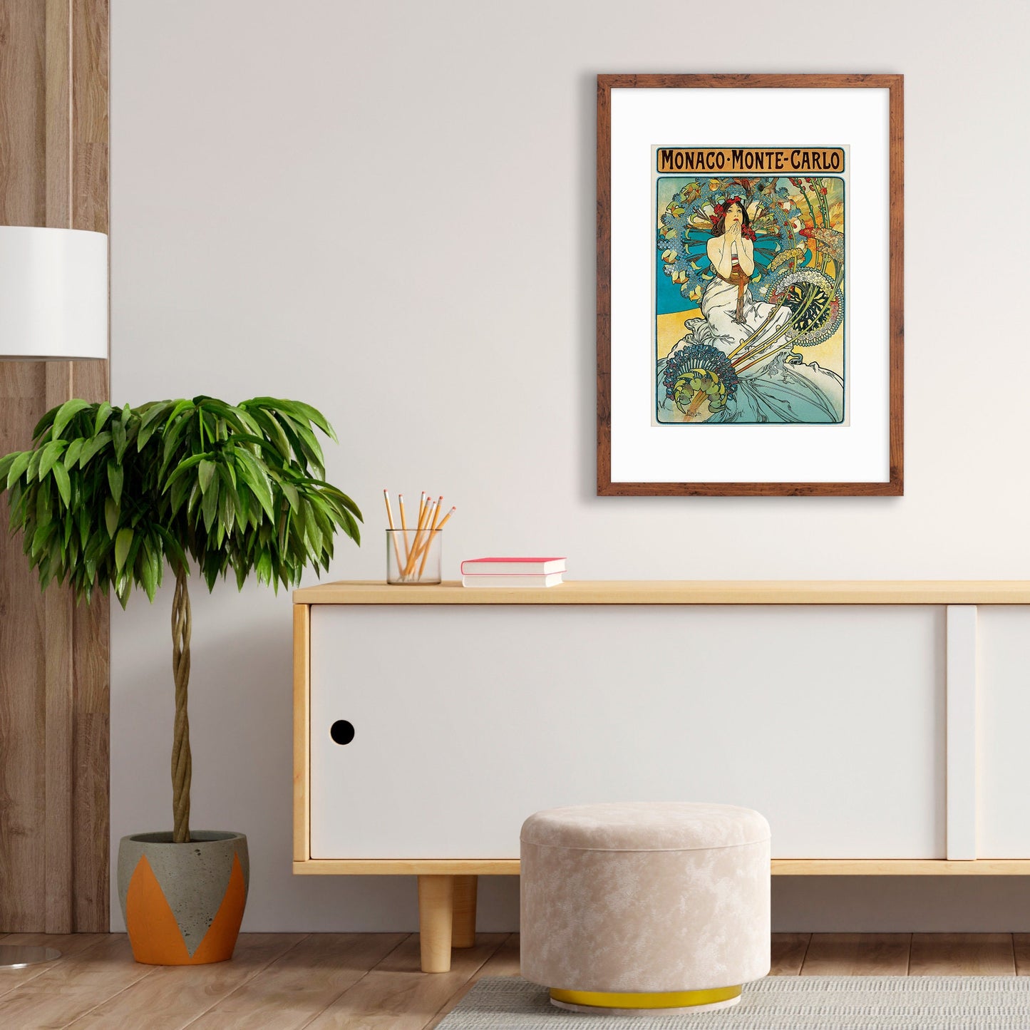 Framed Mounted Alphonse Mucha Monaco Monte Carlo Vintage Art Print Poster Wall Antique Quirky Illustration Fairy Floral Victorian Beautiful