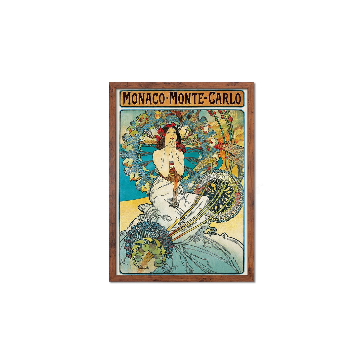 Framed Mounted Alphonse Mucha Monaco Monte Carlo Vintage Art Print Poster Wall Antique Quirky Illustration Fairy Floral Victorian Beautiful