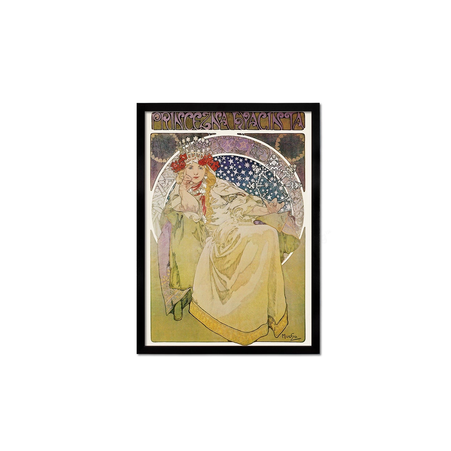 Framed Mounted Alphonse Mucha Princess Hyacinth Vintage Art Print Poster Wall Antique Quirky Illustration Fairy Floral Victorian Beautiful