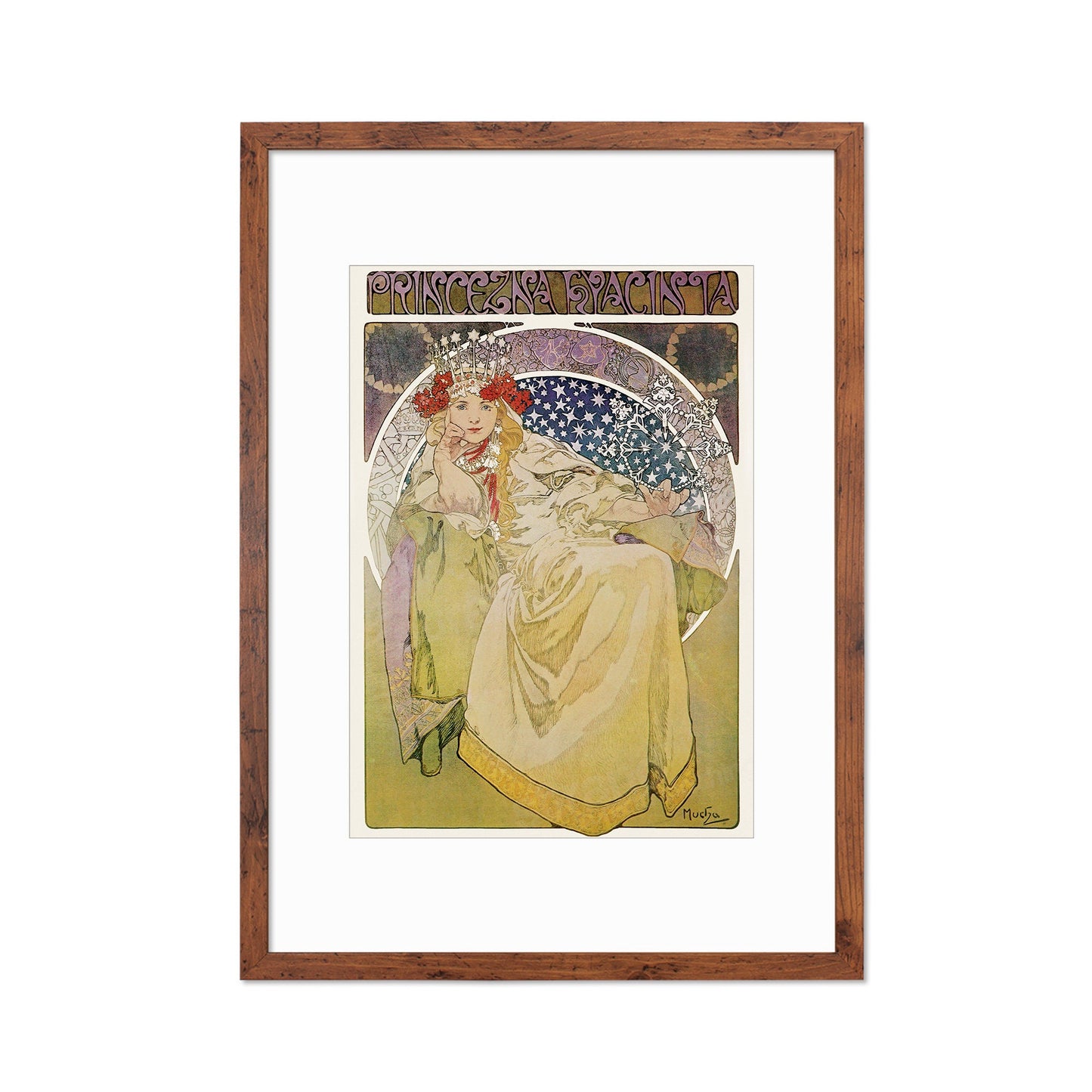 Framed Mounted Alphonse Mucha Princess Hyacinth Vintage Art Print Poster Wall Antique Quirky Illustration Fairy Floral Victorian Beautiful