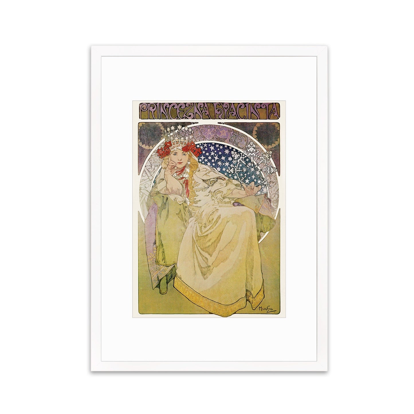 Framed Mounted Alphonse Mucha Princess Hyacinth Vintage Art Print Poster Wall Antique Quirky Illustration Fairy Floral Victorian Beautiful
