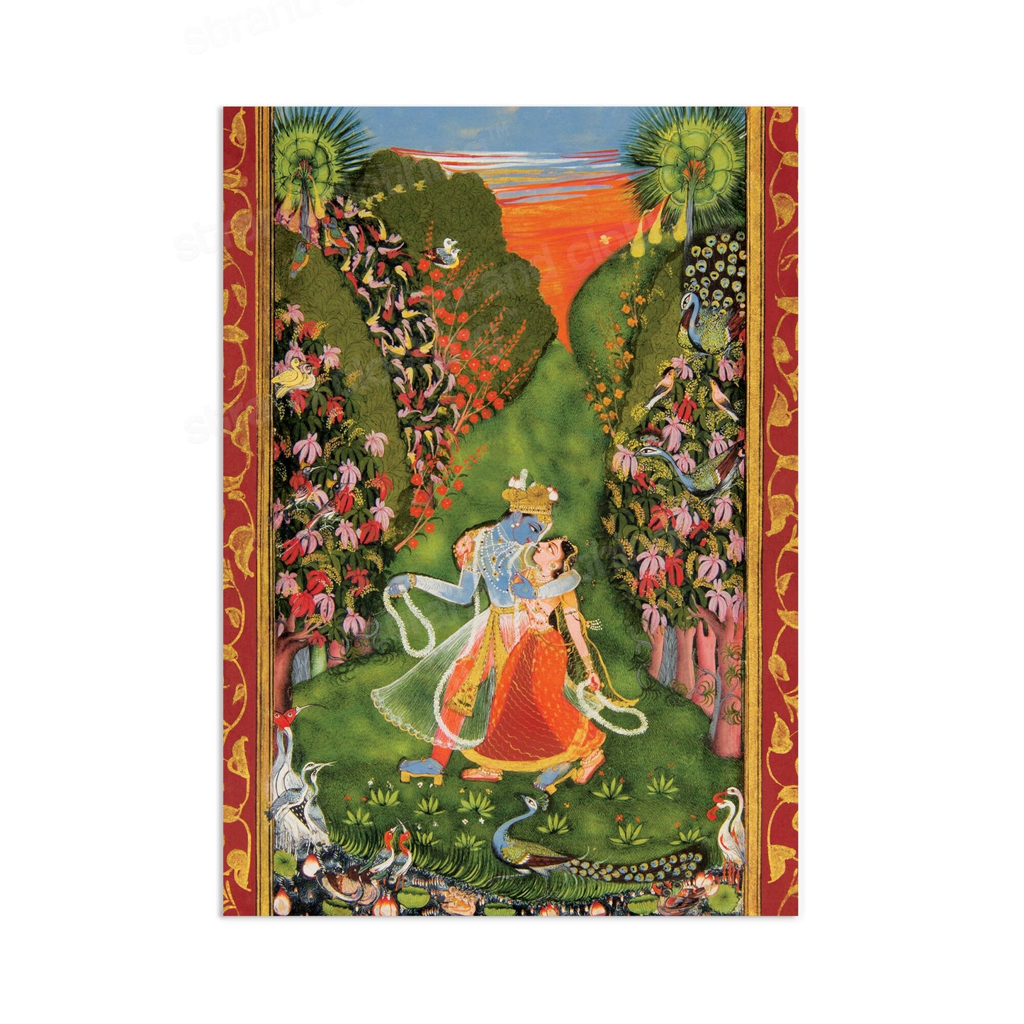 Indian Art Vintage Print Poster Antique Radha and Krishna Walk in a Flowering Grove The Kota Master Hindu Saree Sari Painting Beautiful A3
