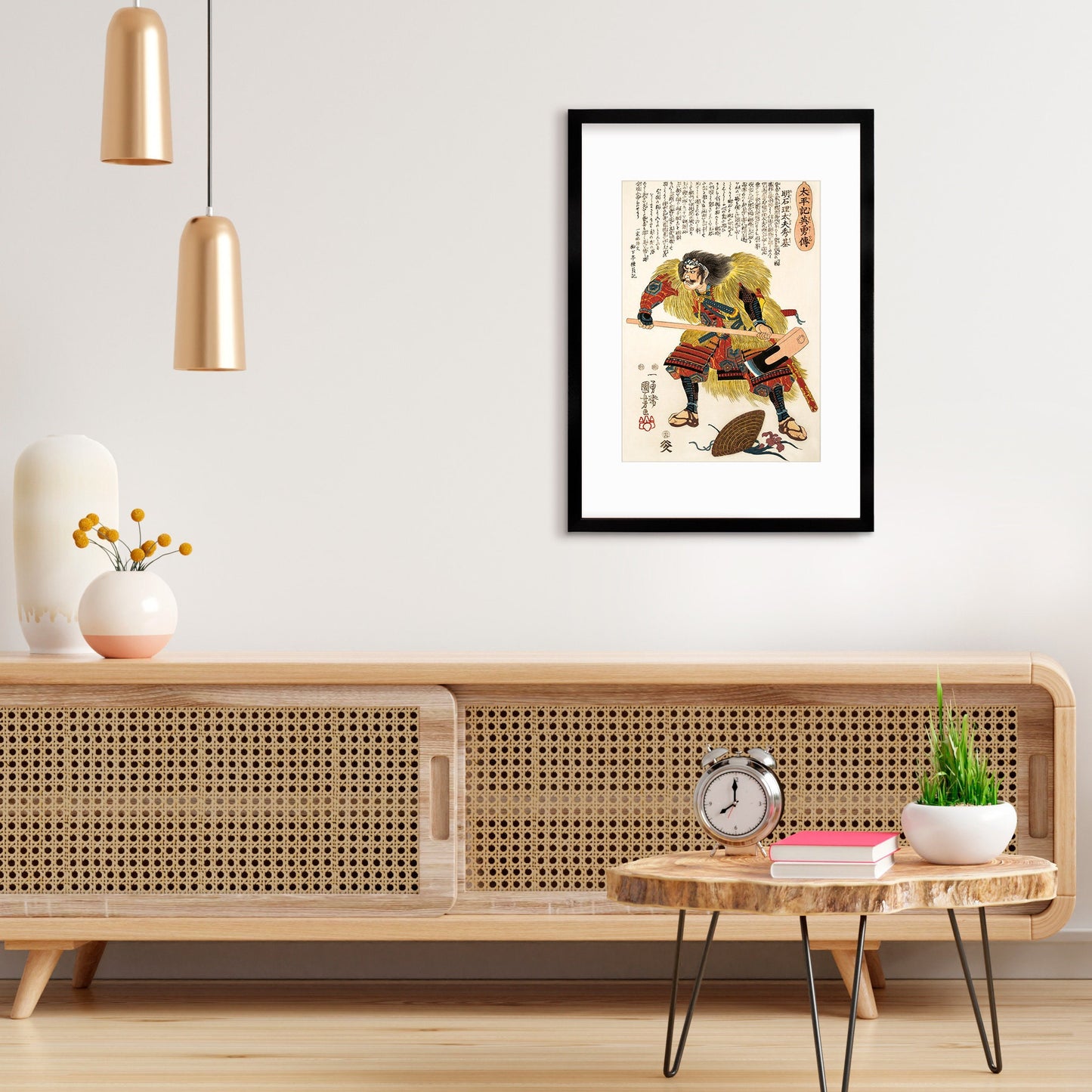 Japanese Samurai Art Print Poster Woodblock Ukiyo-e Style Framed Mounted Wall Akashi Ridayu Utagawa Kuniyoshi Japan Bushido Sword Musha-e