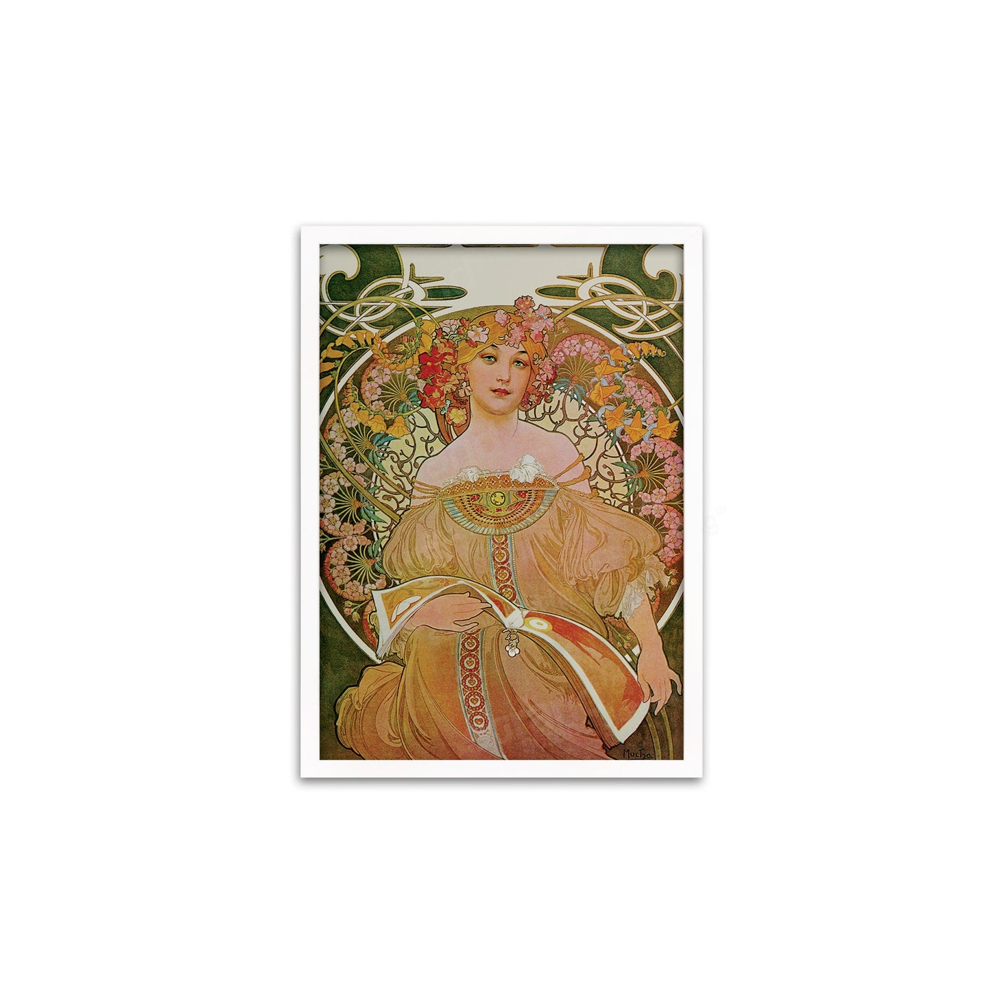 Framed Mounted Alphonse Mucha Reverie Vintage Art Print Poster Wall Antique Book Quirky Illustration Fairy Princess Floral Victorian Design