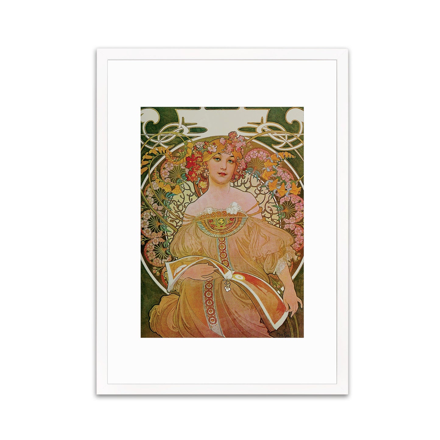 Framed Mounted Alphonse Mucha Reverie Vintage Art Print Poster Wall Antique Book Quirky Illustration Fairy Princess Floral Victorian Design