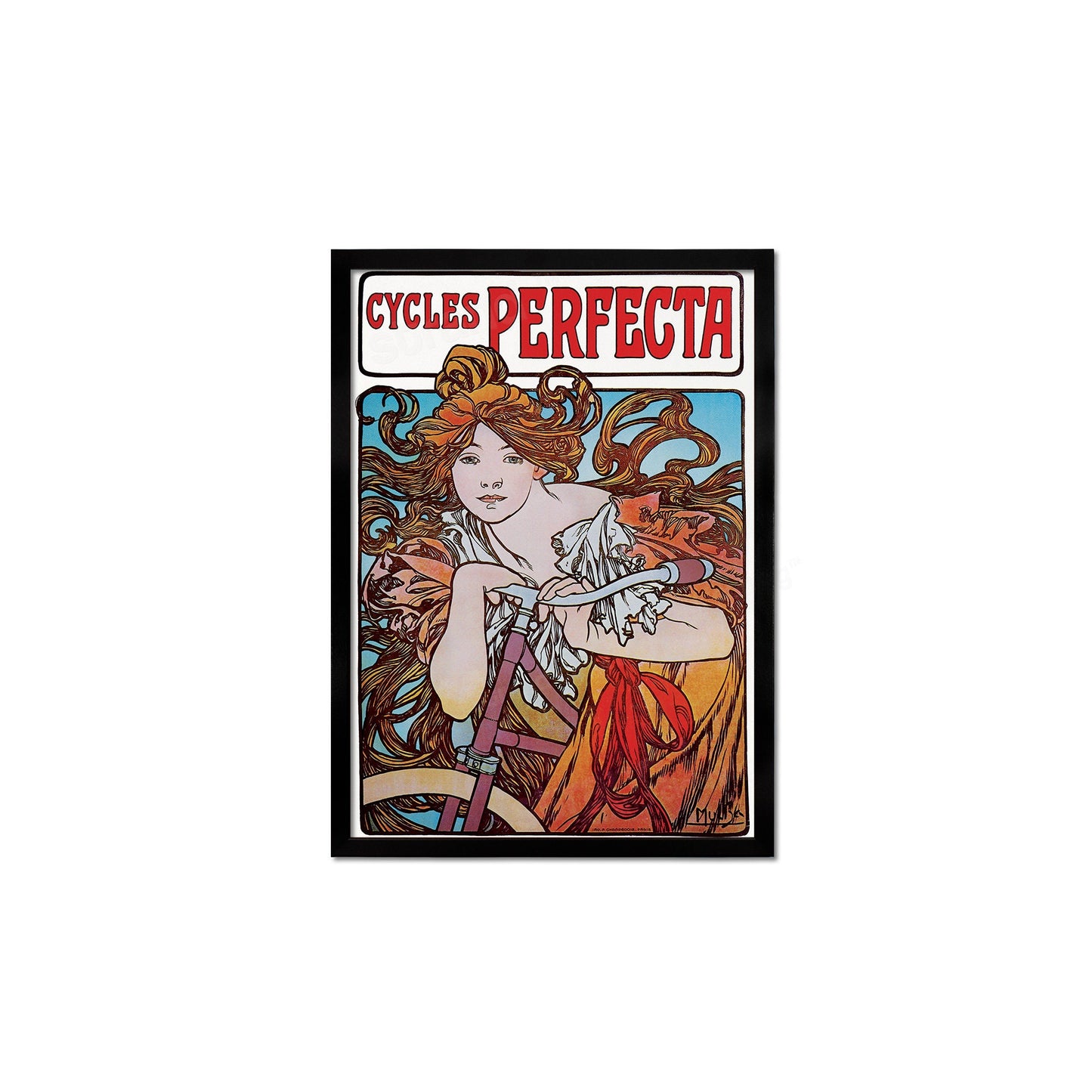 Framed Mounted Alphonse Mucha Cycles Perfecta Vintage Art Print Poster Wall Antique Quirky Illustration Fairy Bicycle Victorian Beautiful