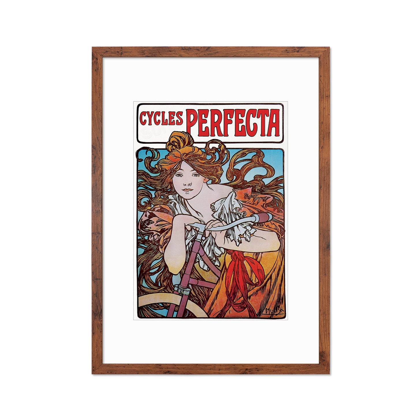 Framed Mounted Alphonse Mucha Cycles Perfecta Vintage Art Print Poster Wall Antique Quirky Illustration Fairy Bicycle Victorian Beautiful