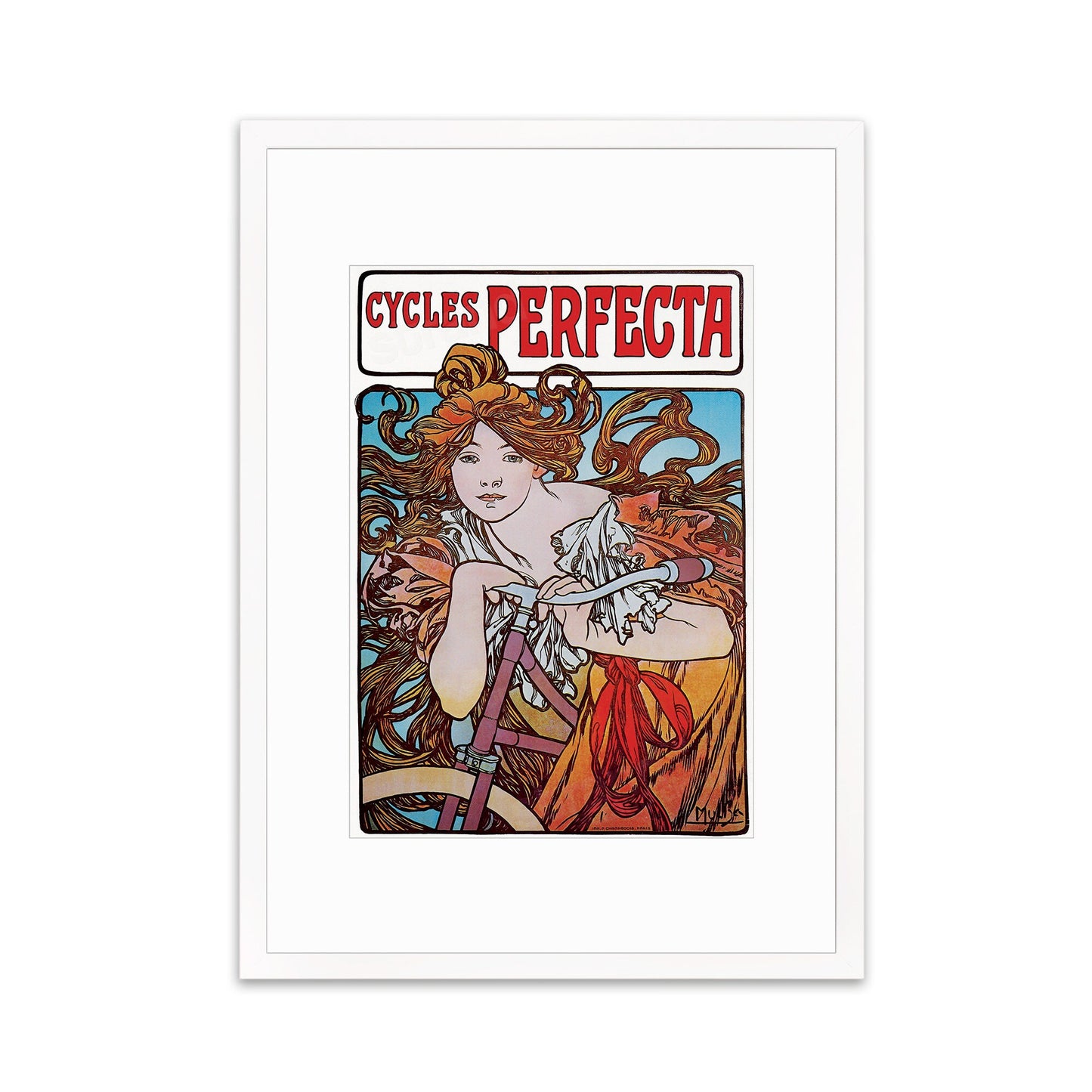 Framed Mounted Alphonse Mucha Cycles Perfecta Vintage Art Print Poster Wall Antique Quirky Illustration Fairy Bicycle Victorian Beautiful