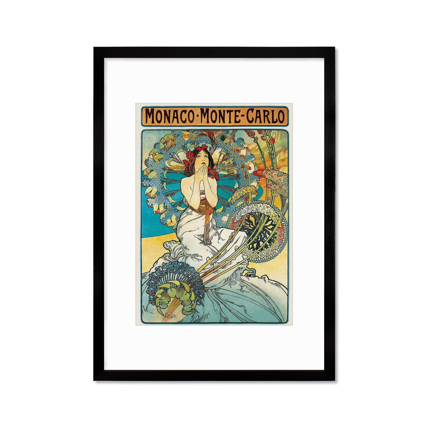 Framed Mounted Alphonse Mucha Monaco Monte Carlo Vintage Art Print Poster Wall Antique Quirky Illustration Fairy Floral Victorian Beautiful
