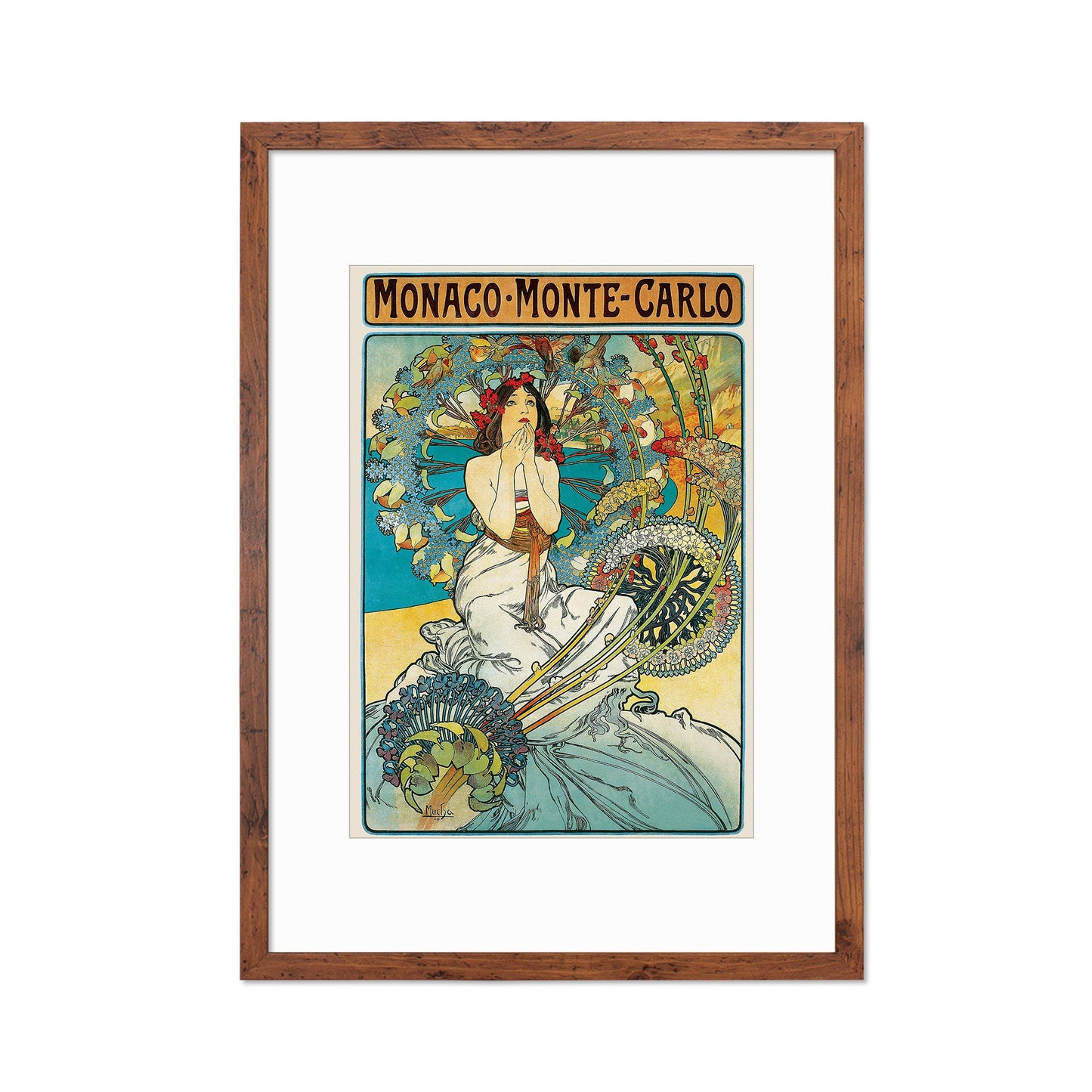 Framed Mounted Alphonse Mucha Monaco Monte Carlo Vintage Art Print Poster Wall Antique Quirky Illustration Fairy Floral Victorian Beautiful