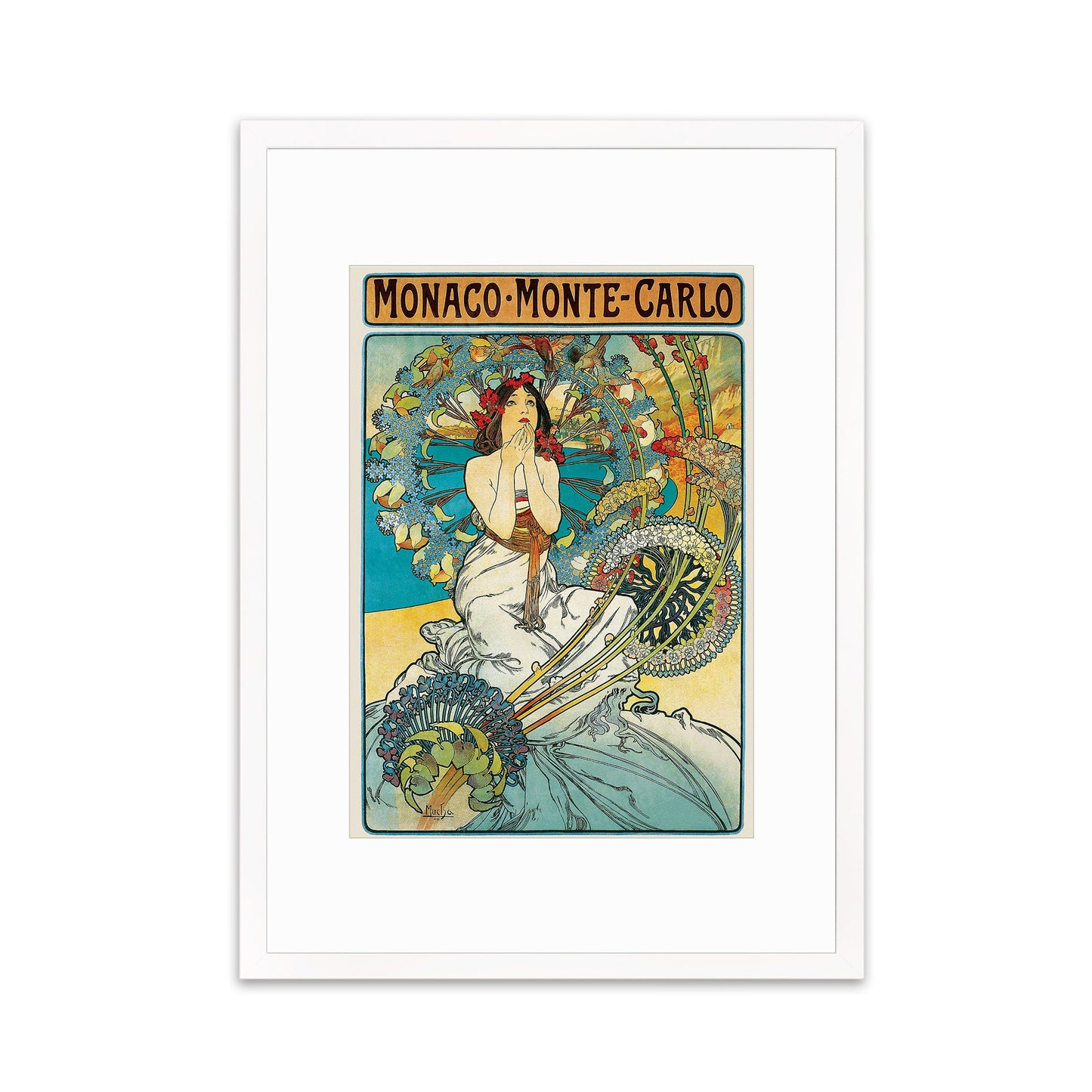 Framed Mounted Alphonse Mucha Monaco Monte Carlo Vintage Art Print Poster Wall Antique Quirky Illustration Fairy Floral Victorian Beautiful