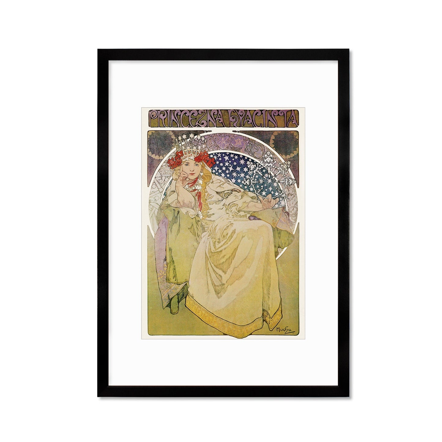 Framed Mounted Alphonse Mucha Princess Hyacinth Vintage Art Print Poster Wall Antique Quirky Illustration Fairy Floral Victorian Beautiful