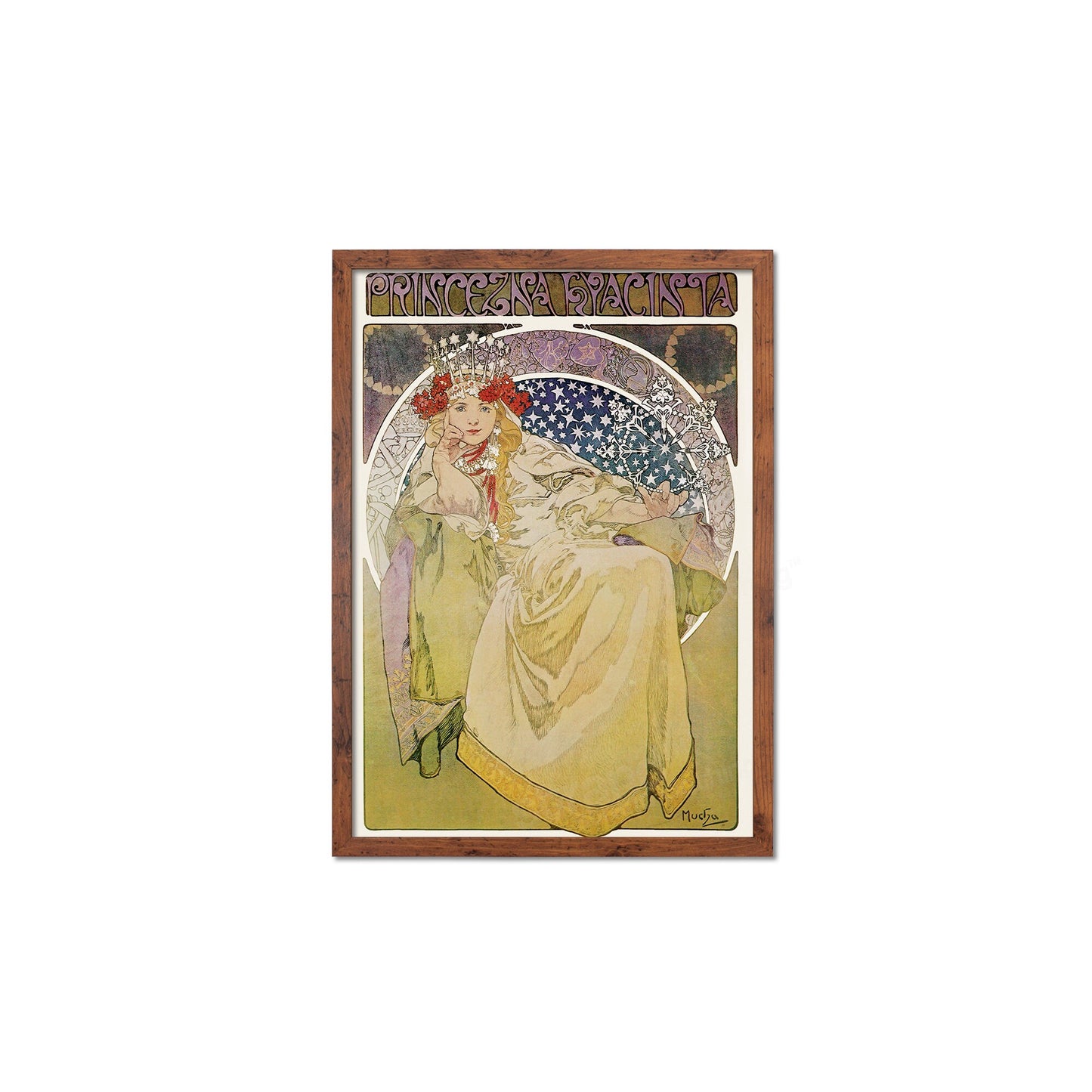 Framed Mounted Alphonse Mucha Princess Hyacinth Vintage Art Print Poster Wall Antique Quirky Illustration Fairy Floral Victorian Beautiful