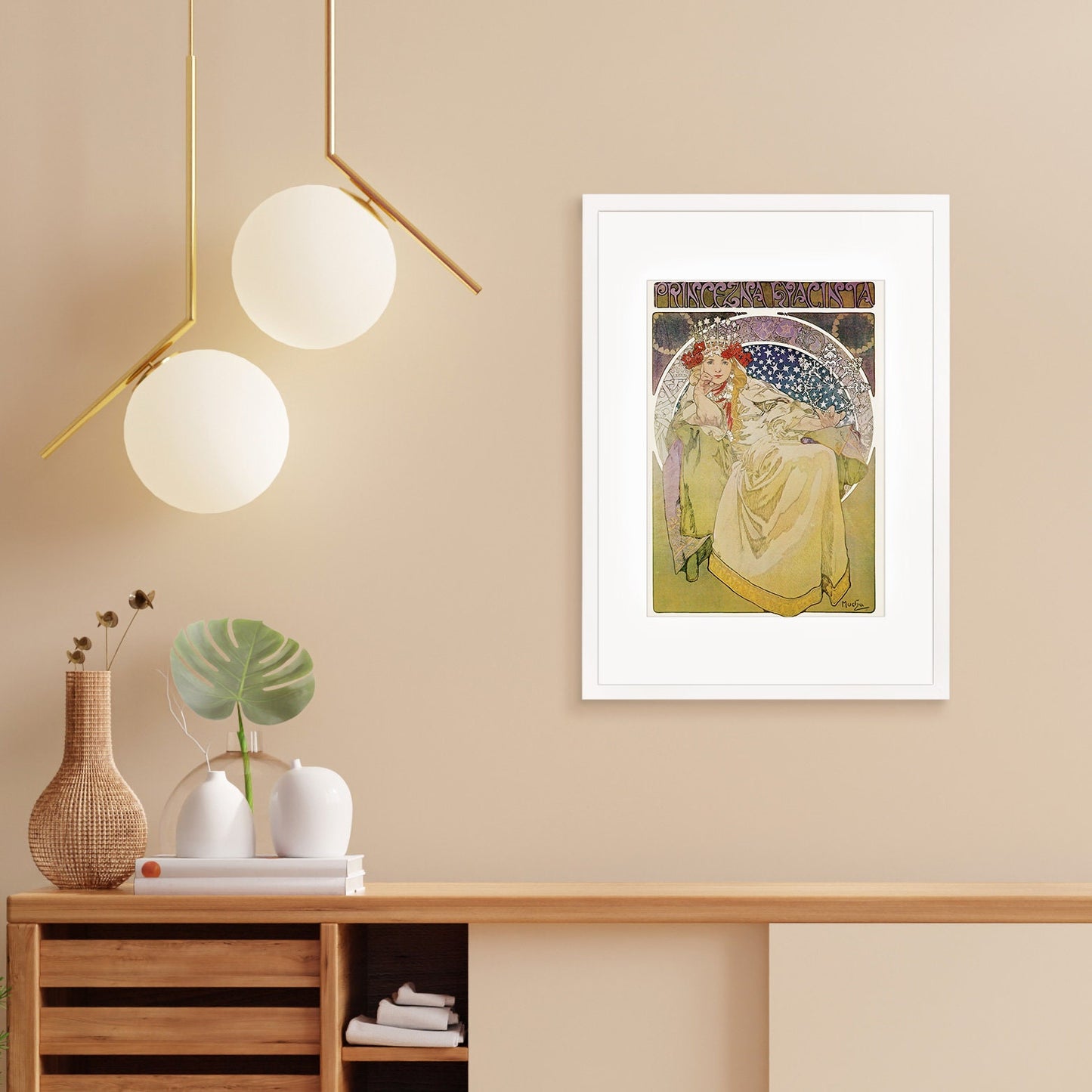 Framed Mounted Alphonse Mucha Princess Hyacinth Vintage Art Print Poster Wall Antique Quirky Illustration Fairy Floral Victorian Beautiful